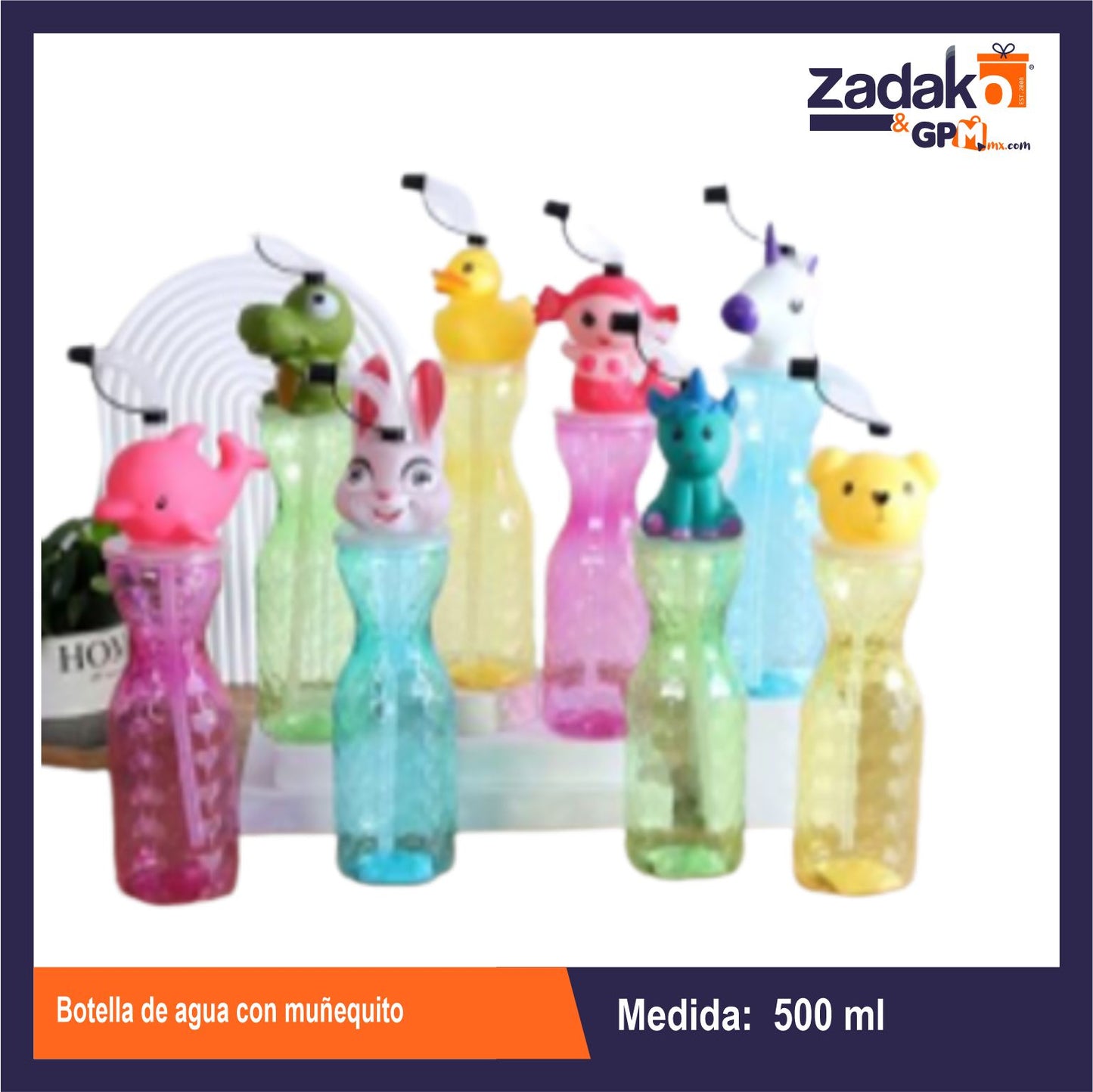 AD-1001B BOTELLA DE AGUA CON MUÑEQUITO CON 1 PZ O CAJA CON 80 PZS