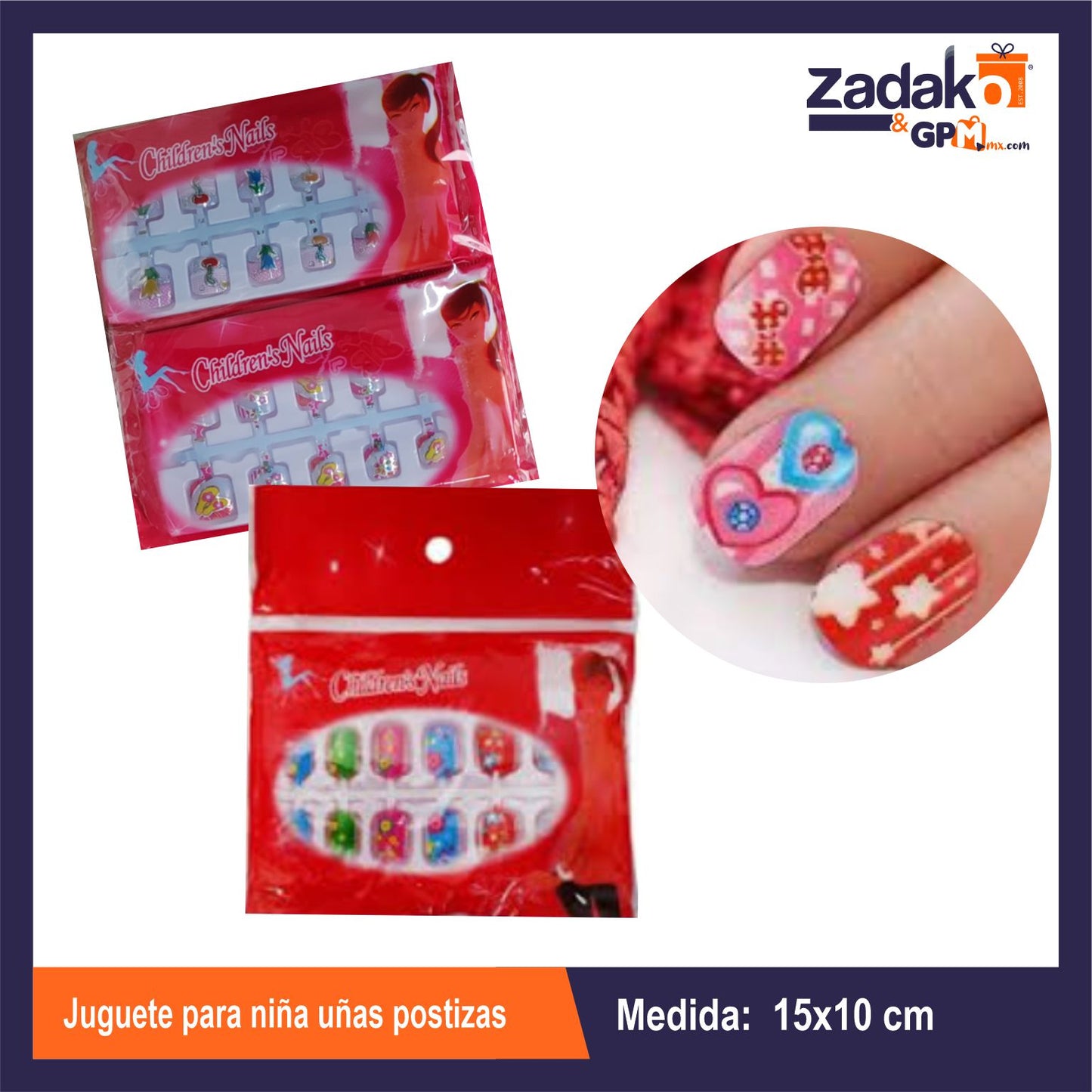 GPM-10647 B-912-14  JUGUETE  PARA NIÑA UÑAS POSTIZAS CON 12 PZS O CAJA CON 100 PQTS