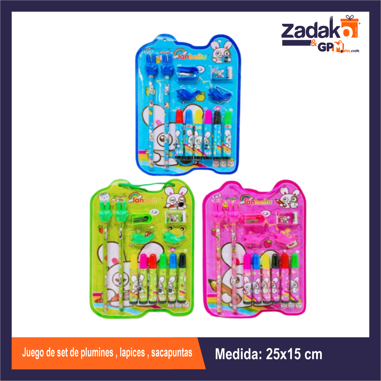 GPM-9100 C-998-25 JUEGO DE SET DE PLUMINES , LAPICES , SACAPUNTAS CON 12 PZS O CAJA CON 16 PQTS