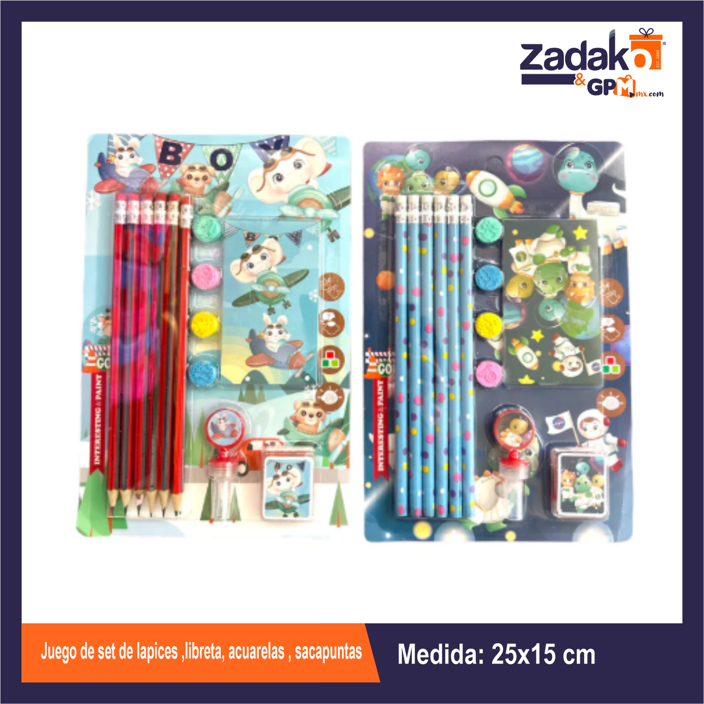 GPM-9103 C-998-57 JUEGO DE SET DE LAPICES ,LIBRETA, ACUARELAS , SACAPUNTAS CON 1 PZ O CAJA CON 360 PZS