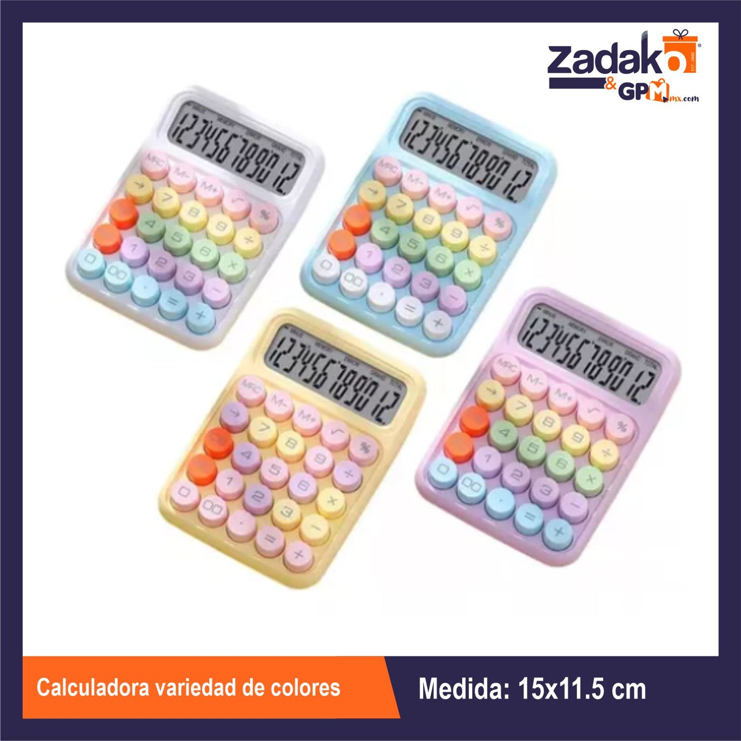 HFY-10868 CALCULADORA VARIEDAD DE COLORES 15.5*11.5CM CON 1 PZ O CAJA CON 96 PZS