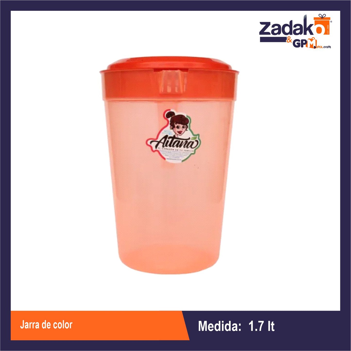 AIT-027C JARRA DE 1.7 LTRS COLOR CON 1 PZ O CAJA CON 35 PZS