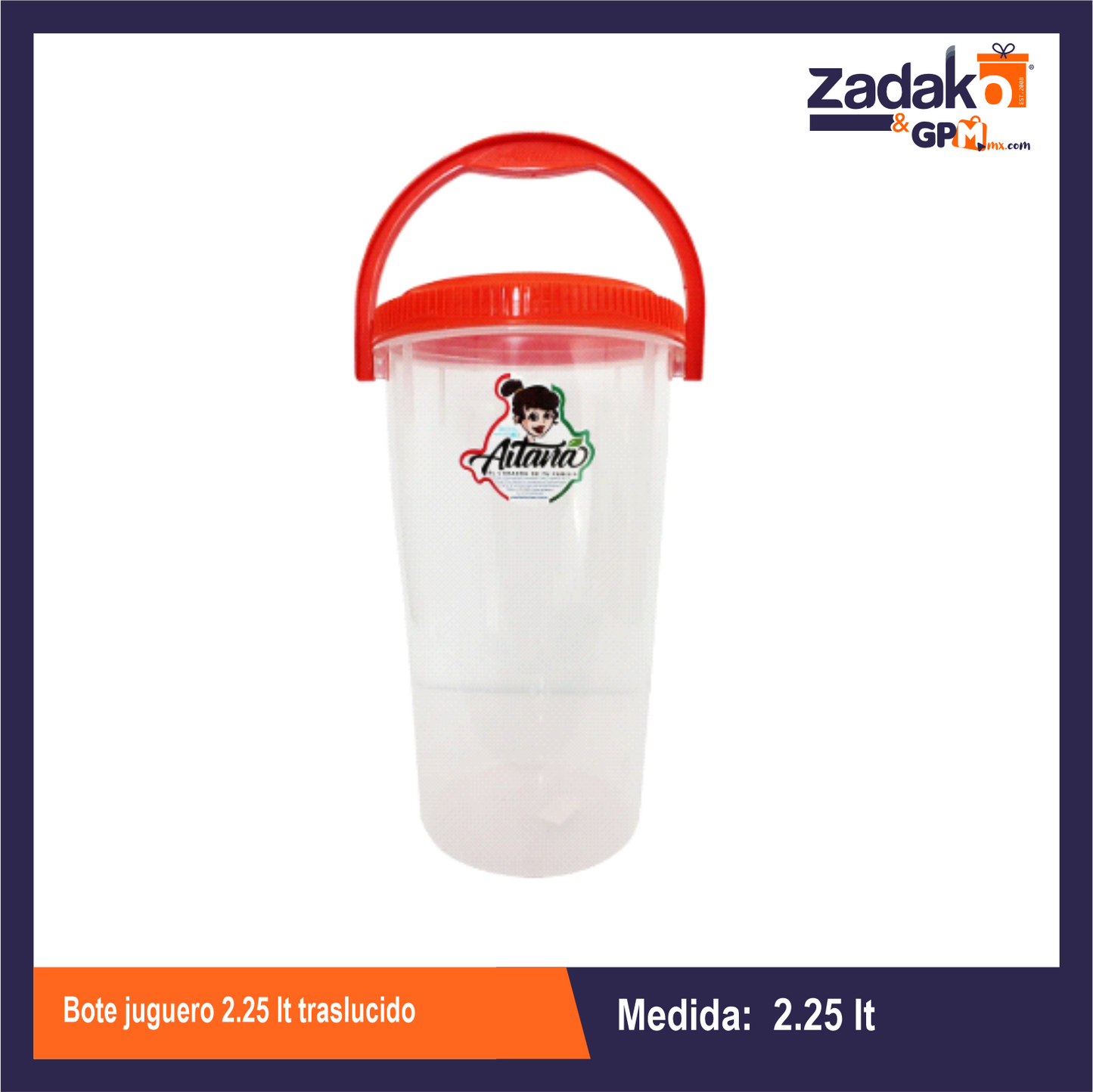 AIT-029 BOTE JUGUERO 2.25 LT TRASLUCIDO CON 1 PZ O CAJA CON 30 PZS.