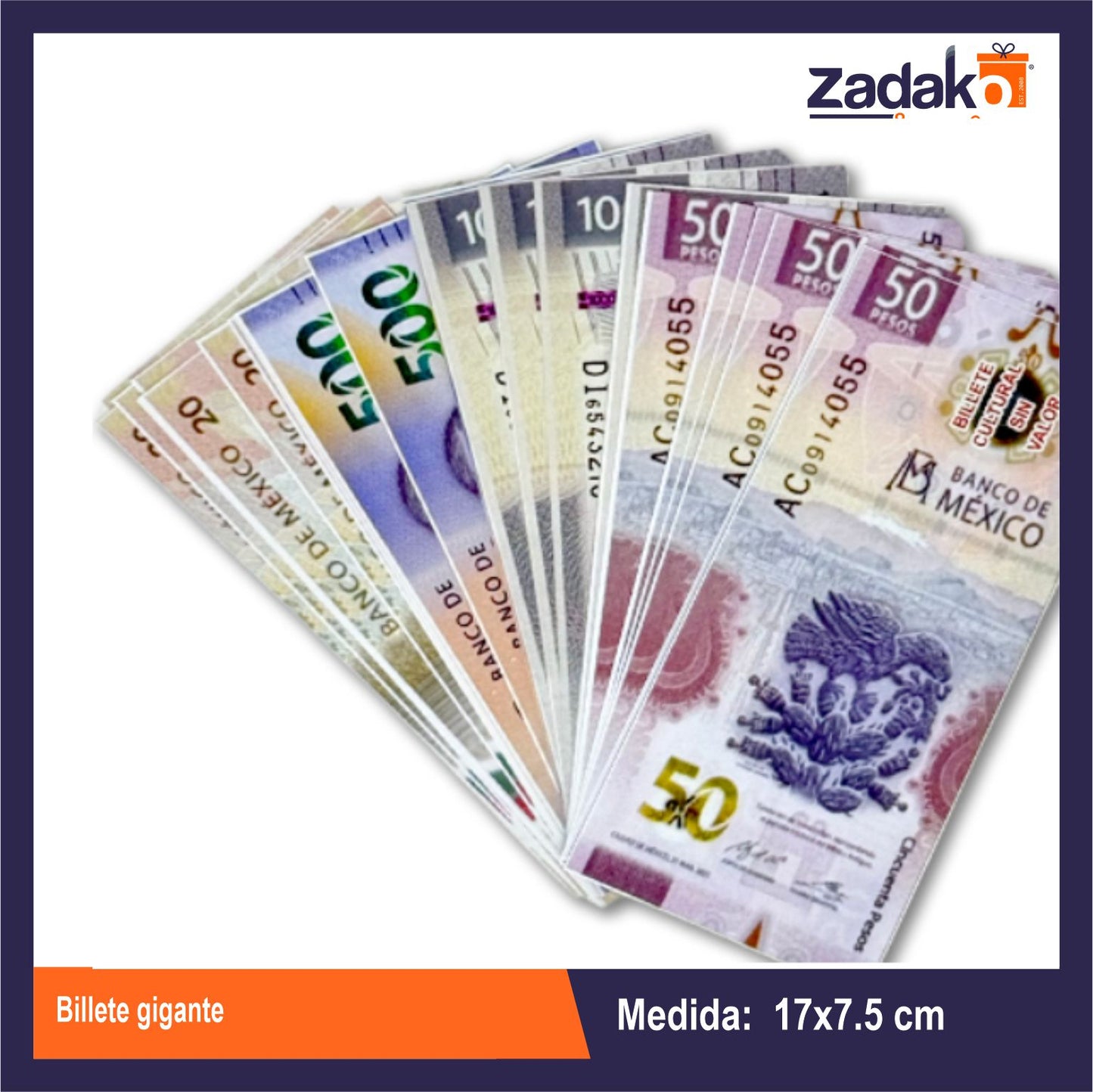 BILLETE GIGANTE PAQUETE CON 10 PZ O CAJA CON 100 PQTS