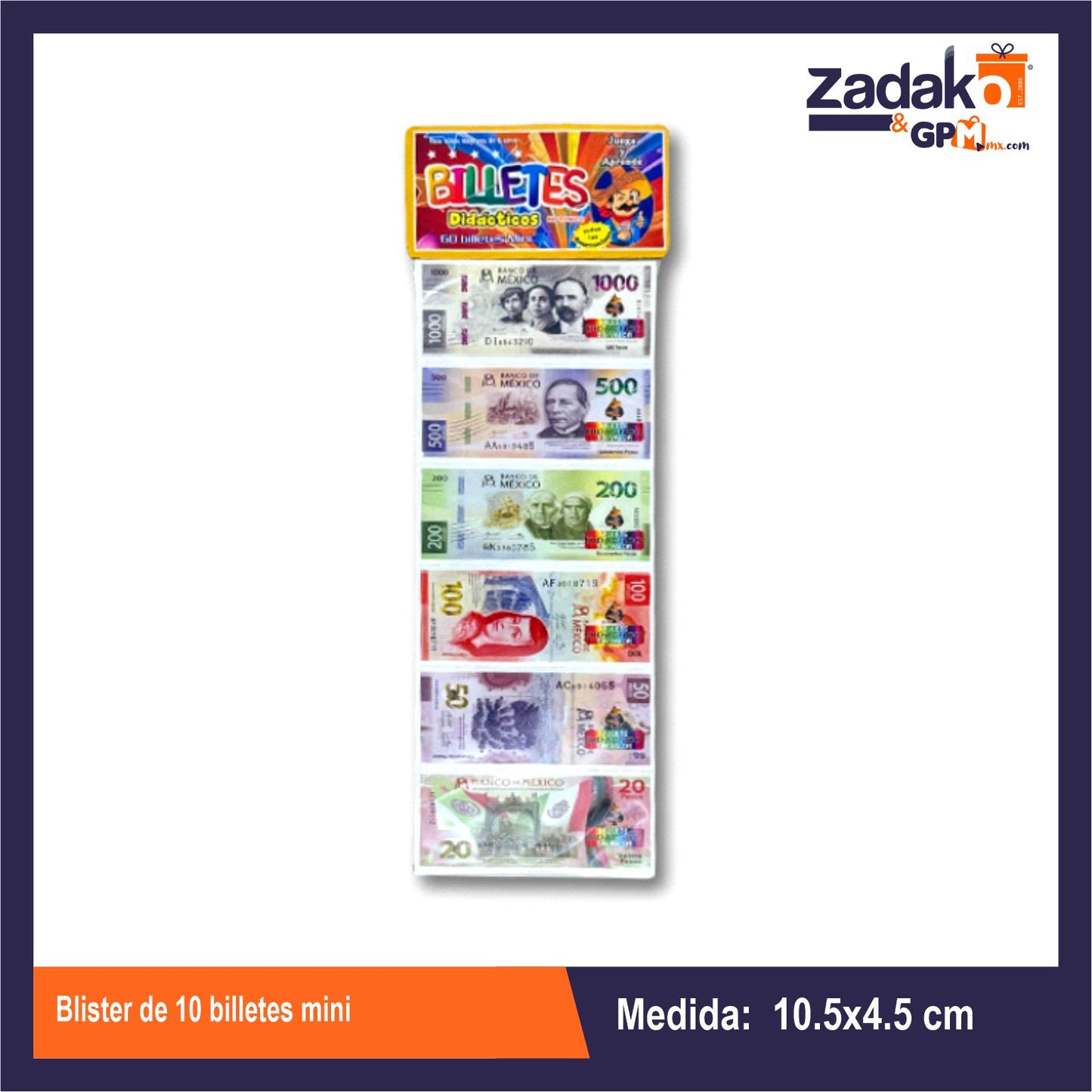 BLISTER DE 10 BILLETES MINI CON 1 PQT O CAJA CON 90 PQTS