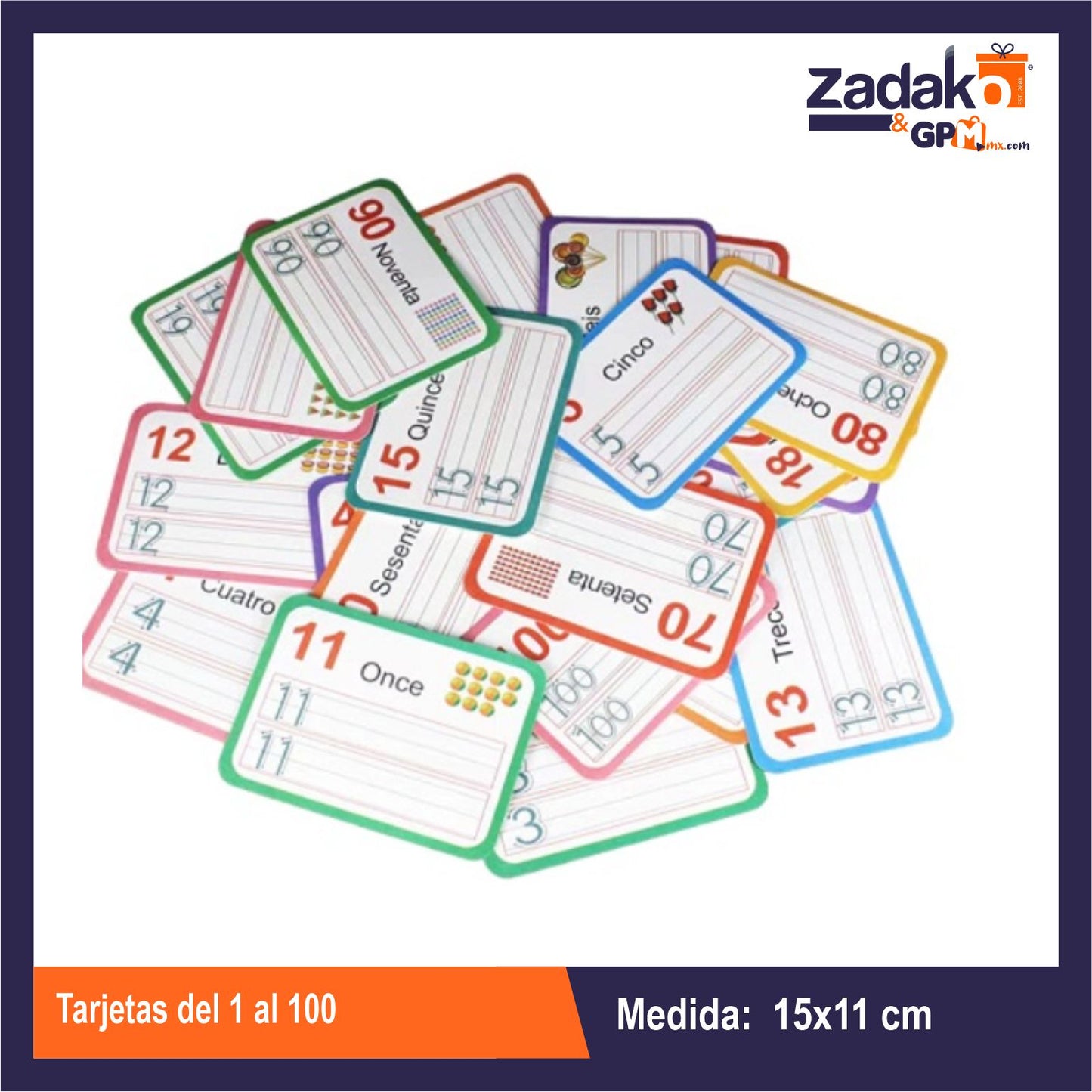 HFY-9654 TARJETAS DEL 1 AL 100 11*15 CM CON 1 PZ O CAJA CON 200 PZS