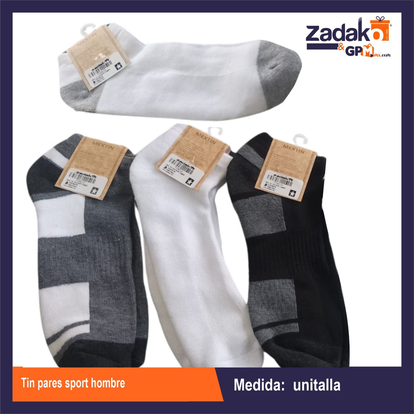 TIN PARES SPORT HOMBRE, CON 1 PZ, O CAJA CON 480 PZS