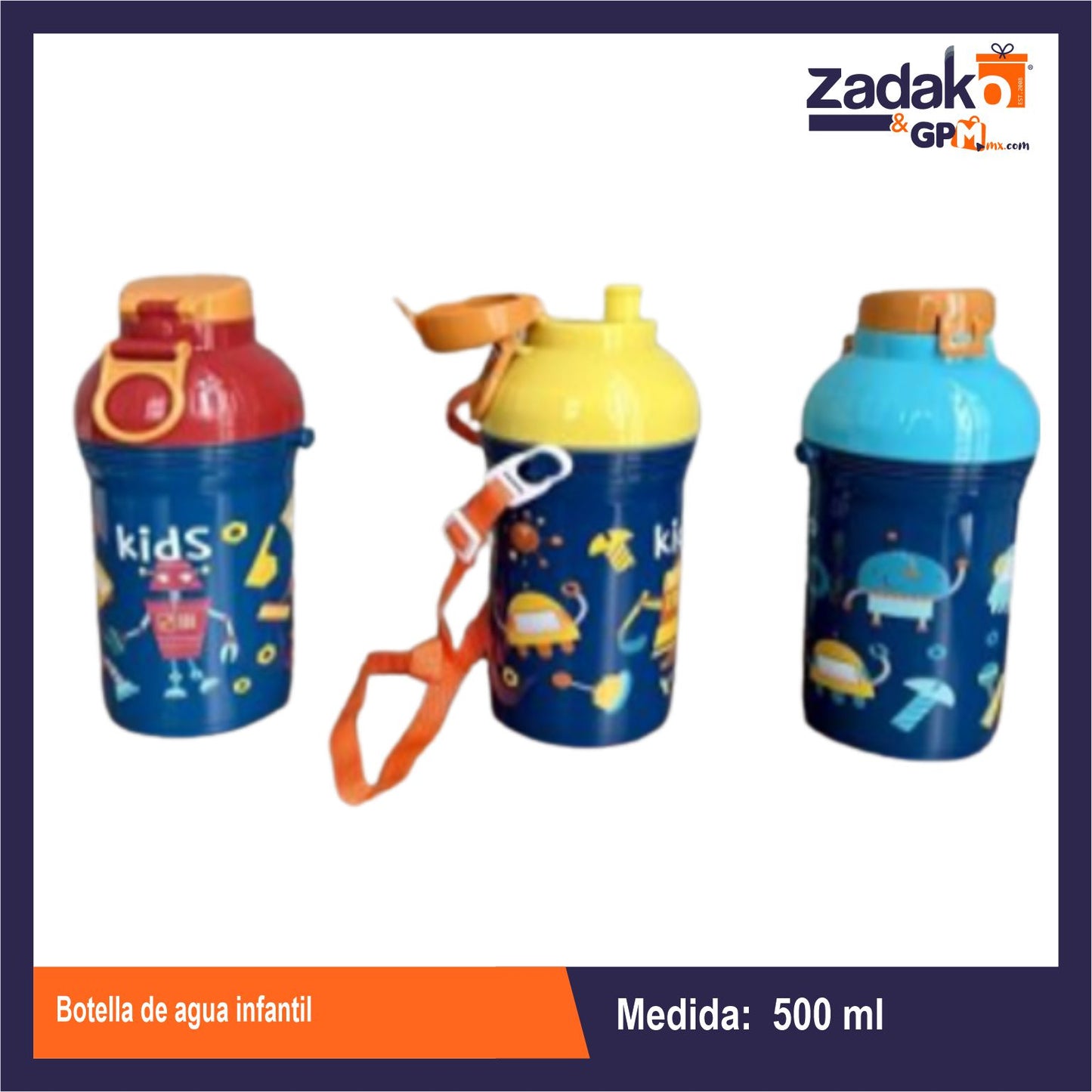 AD-1605 BOTELLA DE AGUA INFANTIL 500 ML CON 1 PZ O CAJA CON 105 PZS