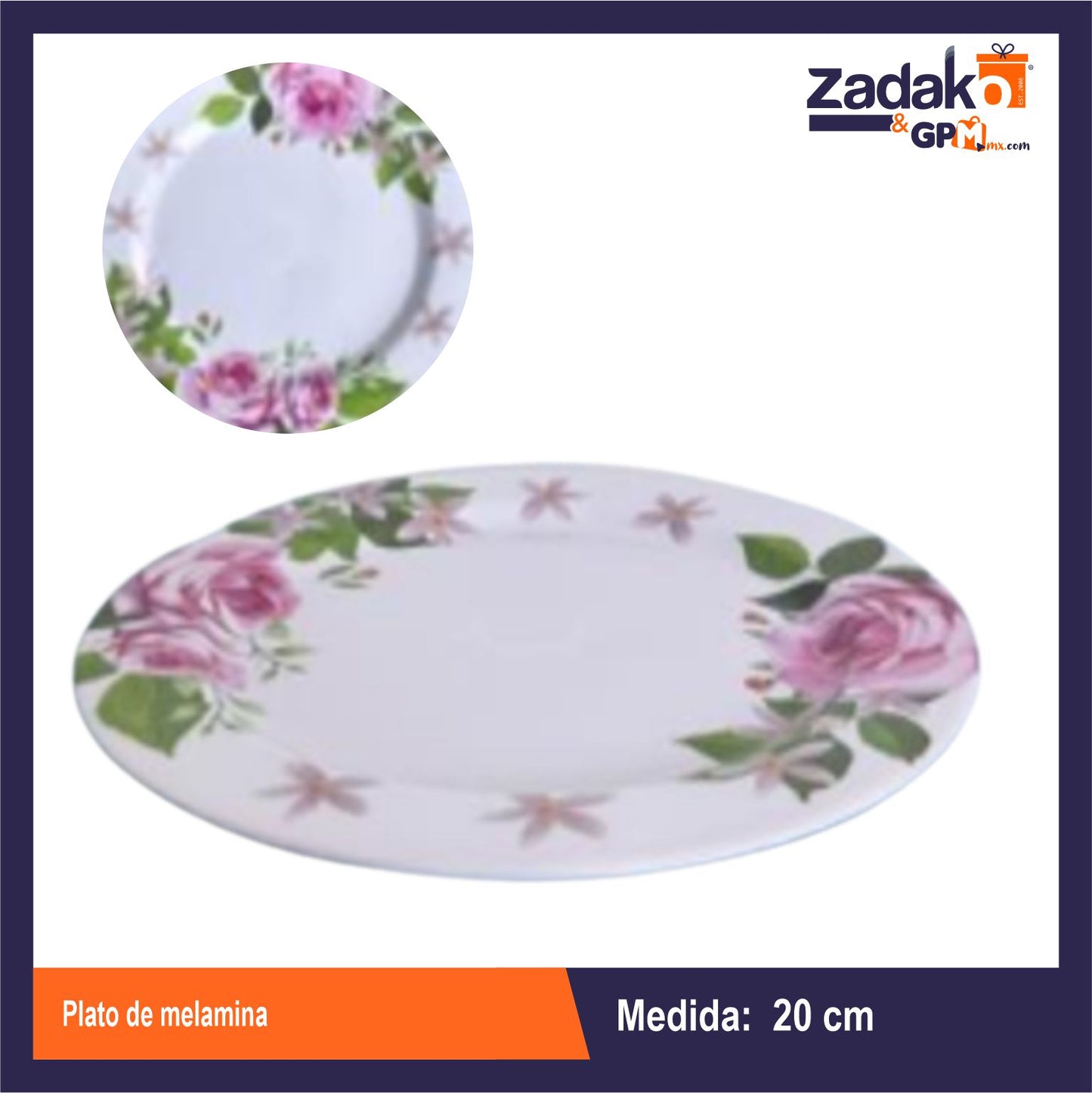 AB-0942-8 PLATO DE MELAMINA 20 CM CON 1 PZ O CAJA CON 120 PZS