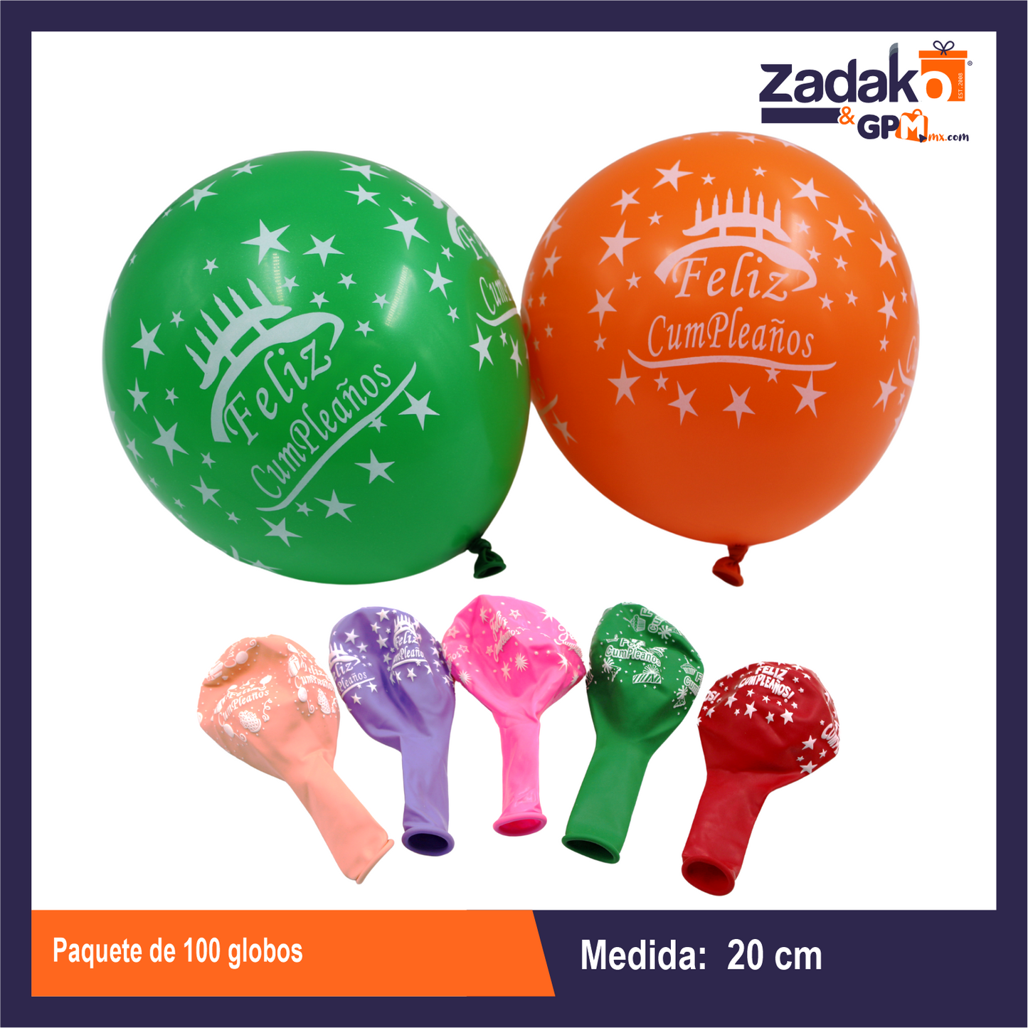 TG-0806-3 PAQUETE DE 100 GLOBOS CON 1 PQT O CAJA CON 100 PQTS