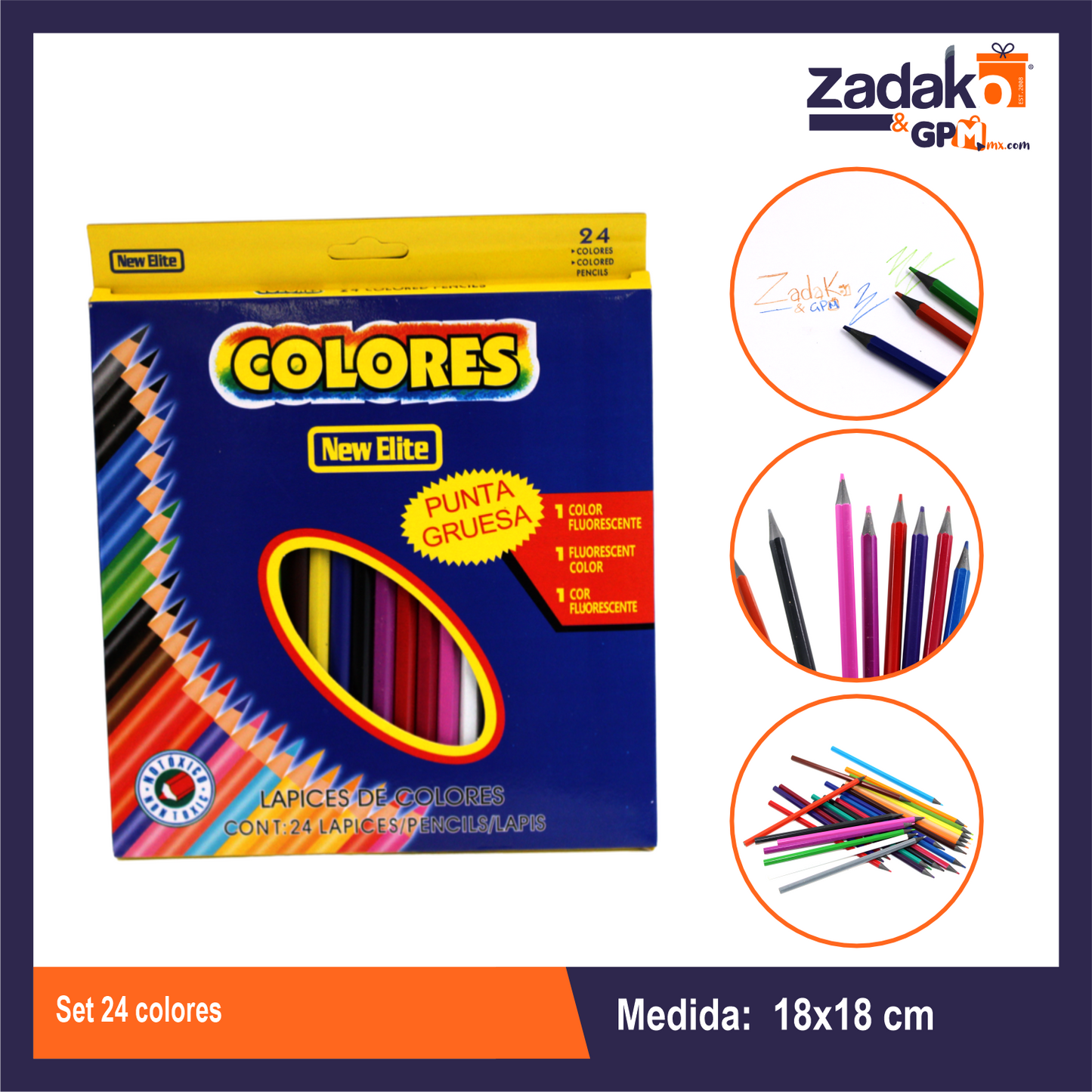 UA-2527 SET 24 COLORES, CON 1 PQT O CAJA CON 120 PQTS