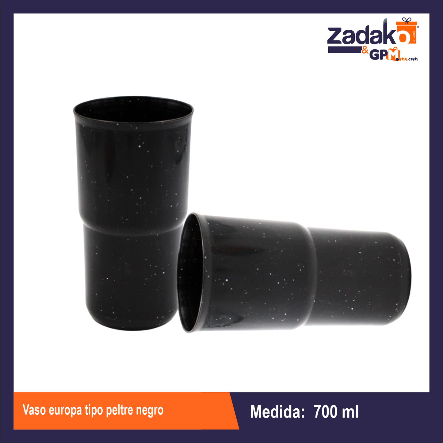 VASO EUROPA 700 ML TIPO PELTRE NEGRO DE PLASTICO CON 1 PZ O CAJA CON 50 PZS