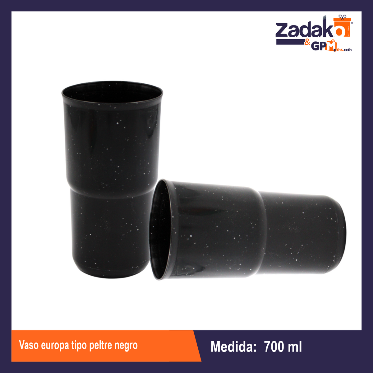 N-GPM-10909 VASO EUROPA 700 ML TIPO PELTRE NEGRO DE PLASTICO CON 1 PZ O CAJA CON 50 PZS