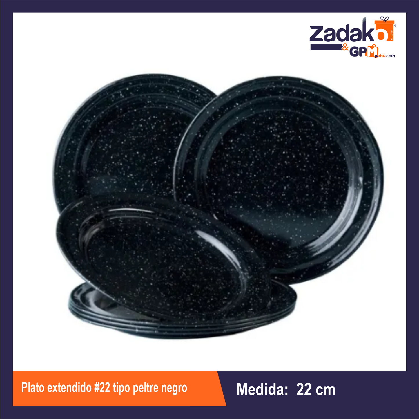 PLATO EXTENDIDO No. 22 TIPO PELTRE NEGRO DE PLASTICO CON 1 PZ O CAJA CON 100 PZS