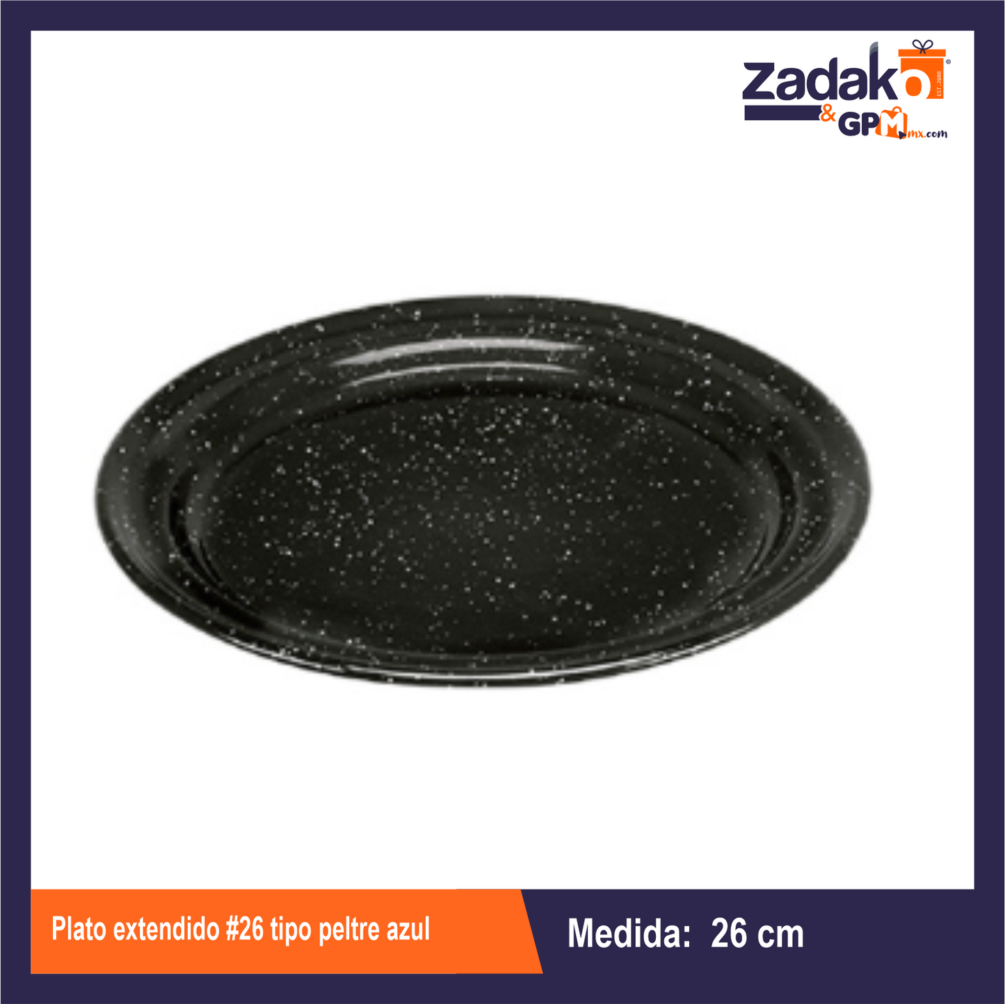 PLATO EXTENDIDO No. 26 TIPO PELTRE NEGRO DE PLASTICO CON 1 PZ O CAJA CON 100 PZS