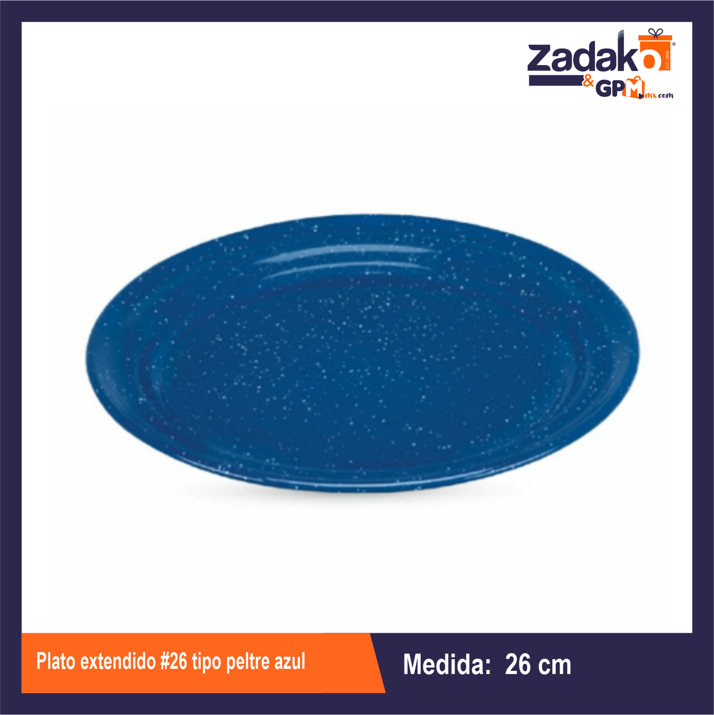 PLATO EXTENDIDO #26 TIPO PELTRE AZUL DE PLASTICO CON 1 PZ O CAJA CON 100 PZS