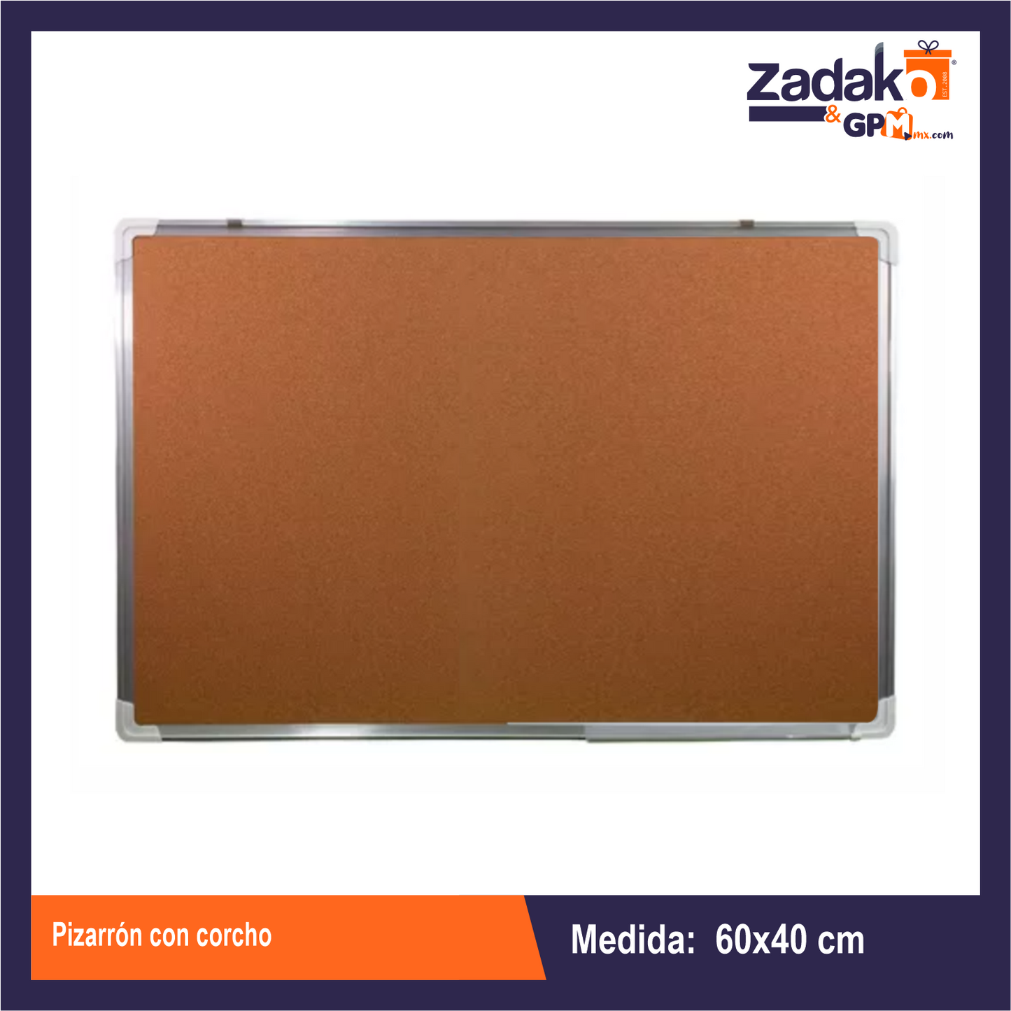 GPM-4961 ZP-1486 PIZARRON CON CORCHO 40 X 60 CM CON 1 PZ O CAJA CON 25 PZS