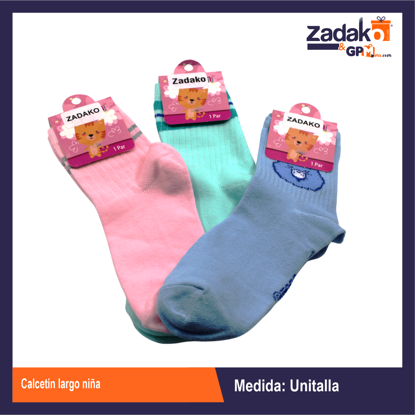 CALCETÍN LARGO NIÑA CON 1 PZ O CAJA CON 360 PZS