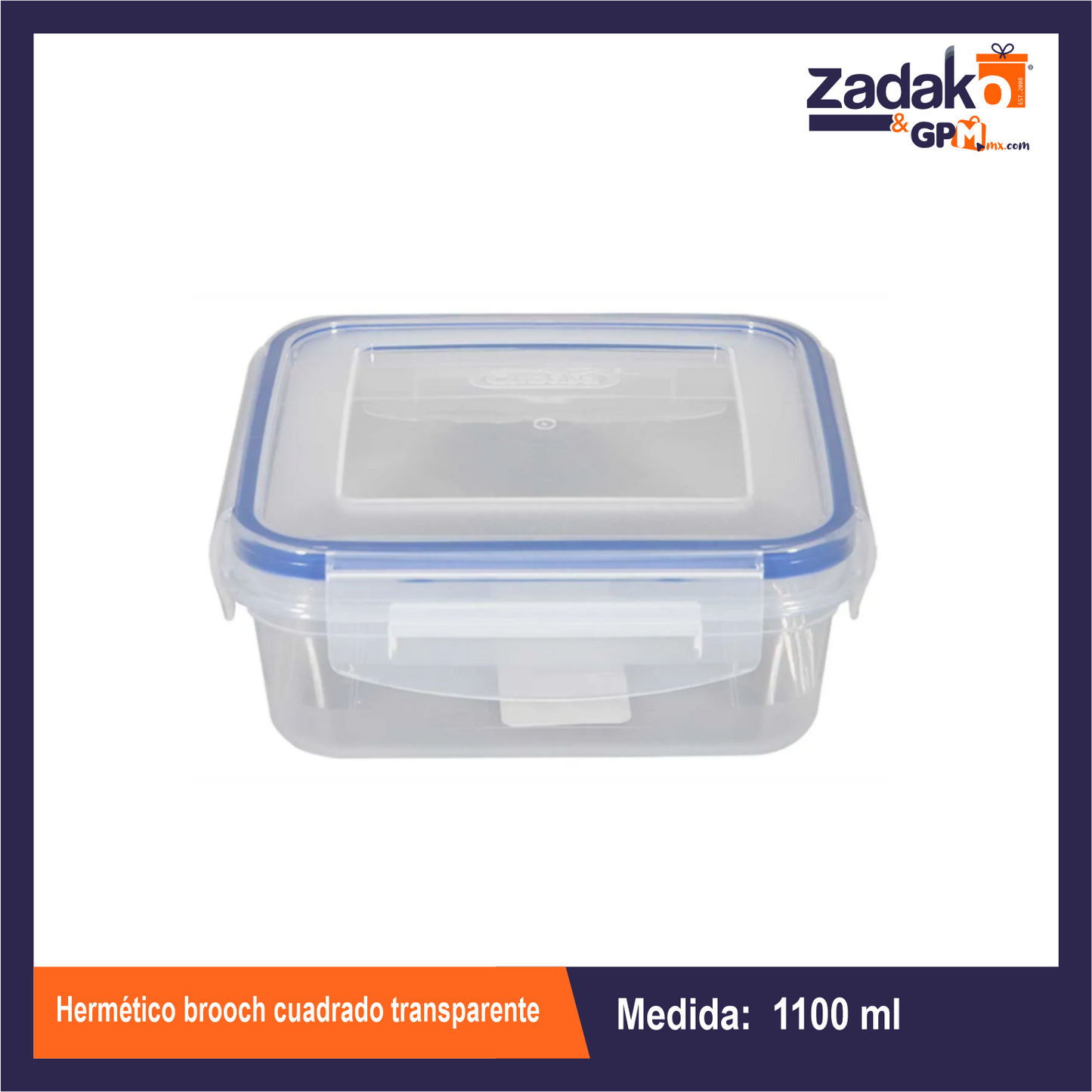 HERMETICO BROOCH CUADRADO TRANSPARENTE 1100 CON 1 PZ O CAJA CON 12 PZS