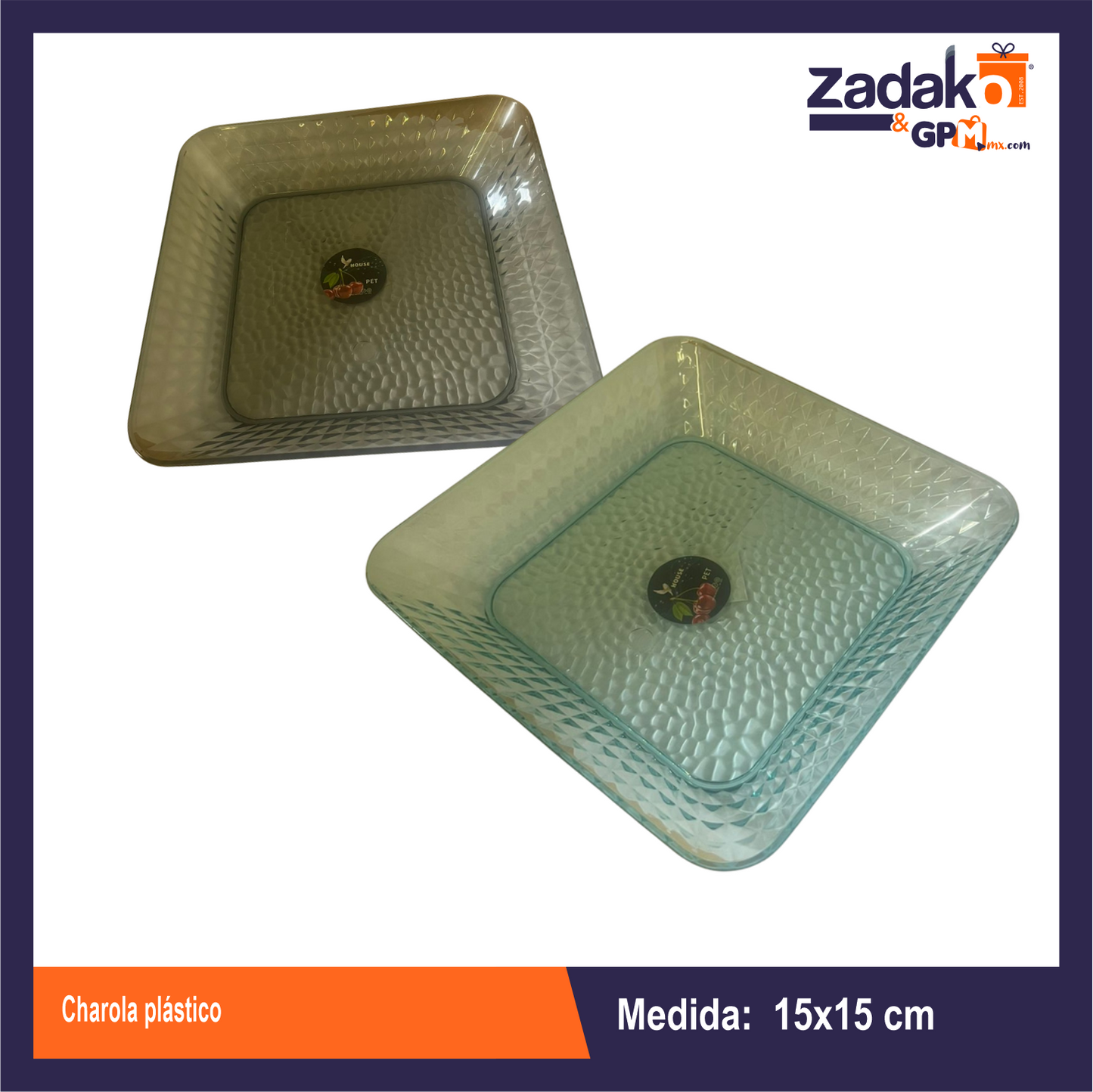 AA-1106-1 CHAROLA PLASTICO 15 X15 CM CON 1PZ O CAJA CON 200 PZS