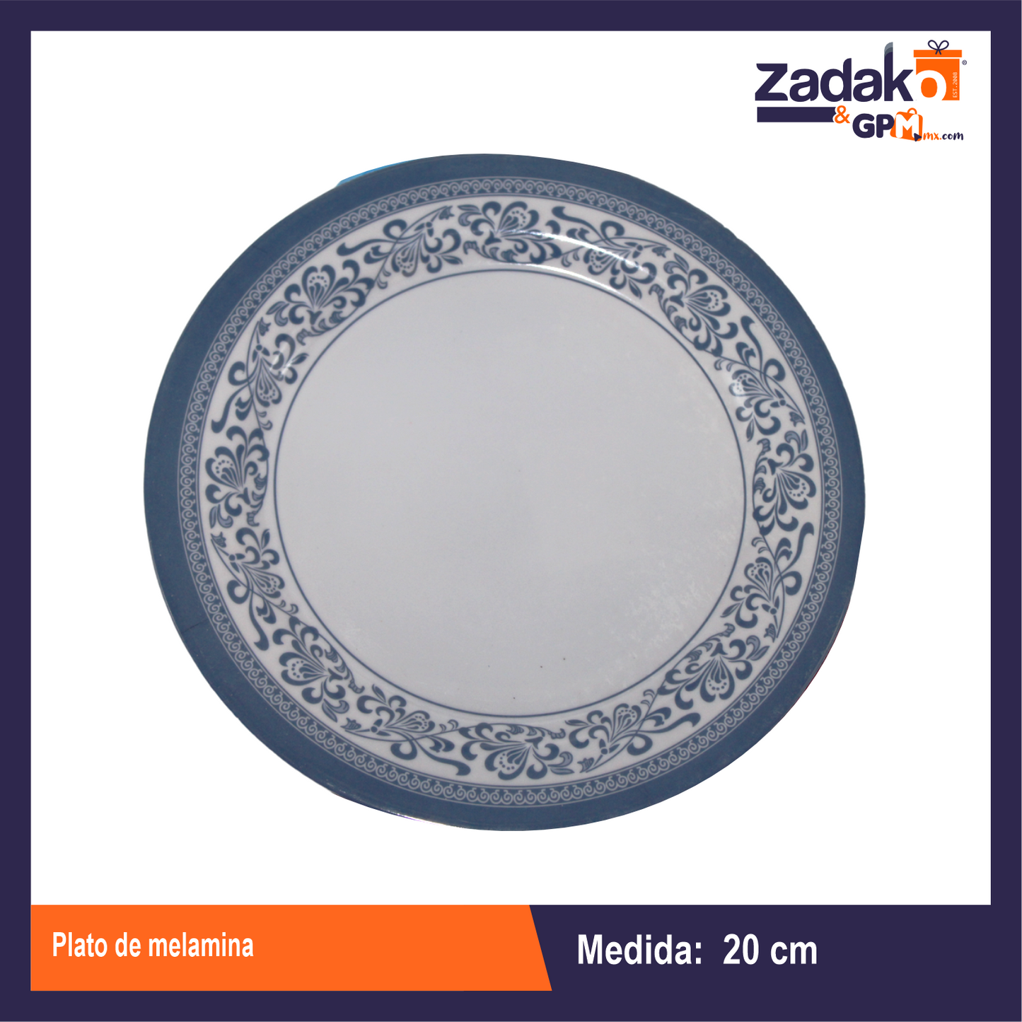 AB-0932-8 PLATO DE MELAMINA 20 CM CON 1 PZ O CAJA DE 120 PZS