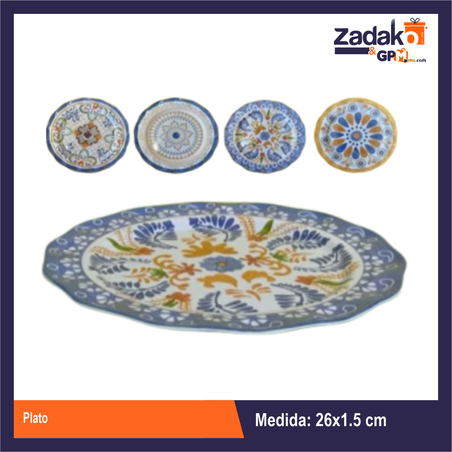 AB-1502-10.5 PLATO DE MELAMINA CON 1 PZ O CAJA CON 72 PZS