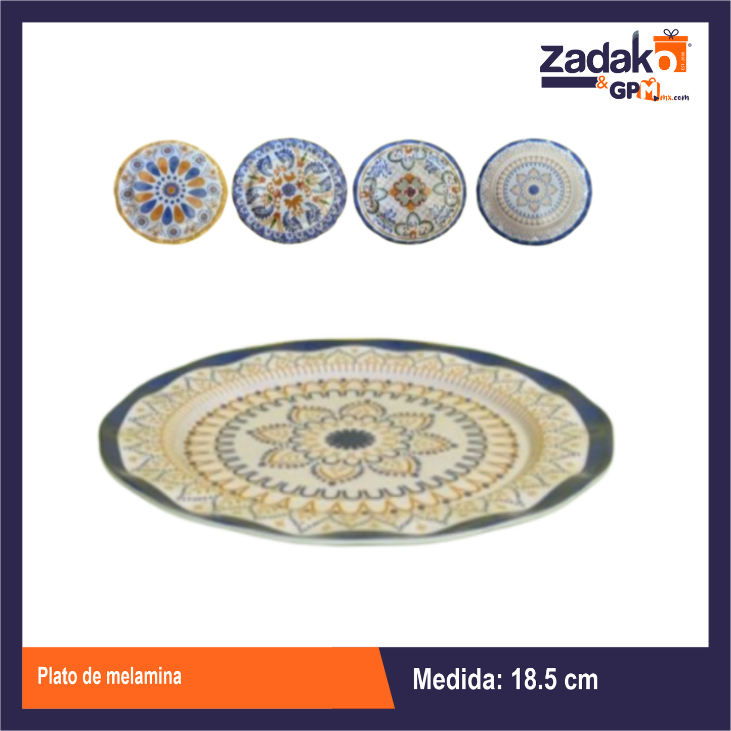 N-GPM-9677 AB-1502-7.5 PLATO DE MELAMINA CON 1 PZ O CAJA CON 72 PZS
