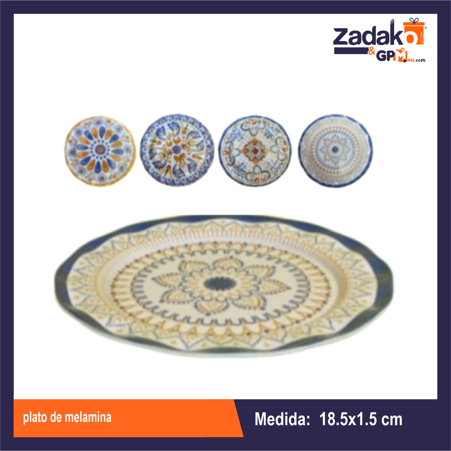 AB-1506-8 PLATO DE MELAMINA CON 1 PZ O CAJA CON 72 PZS