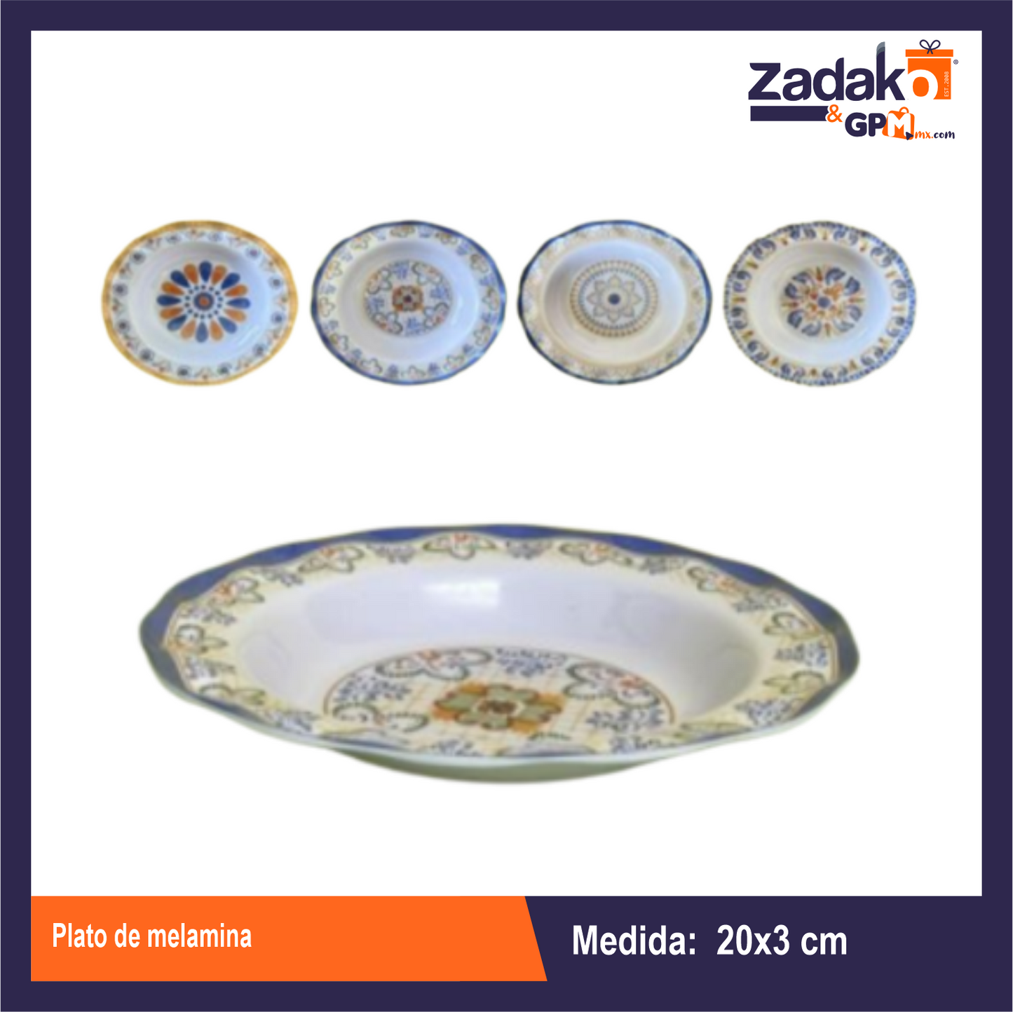 N-GPM-9679 AB-1506-9 PLATO DE MELAMINA CON 1 PZ O CAJA CON 72 PZS
