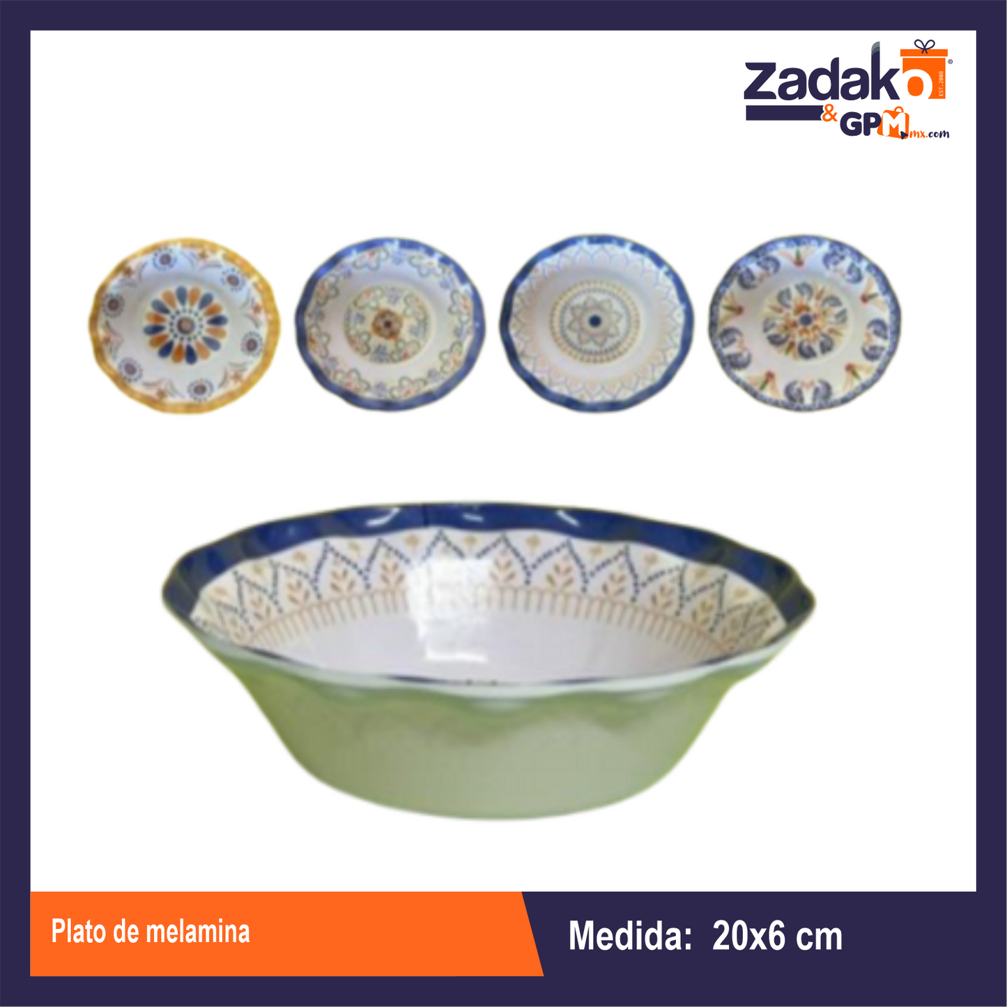 N-GPM-9681 AB-1507-8 PLATO DE MELAMINA CON 1 PZ O CAJA CON 72 PZS