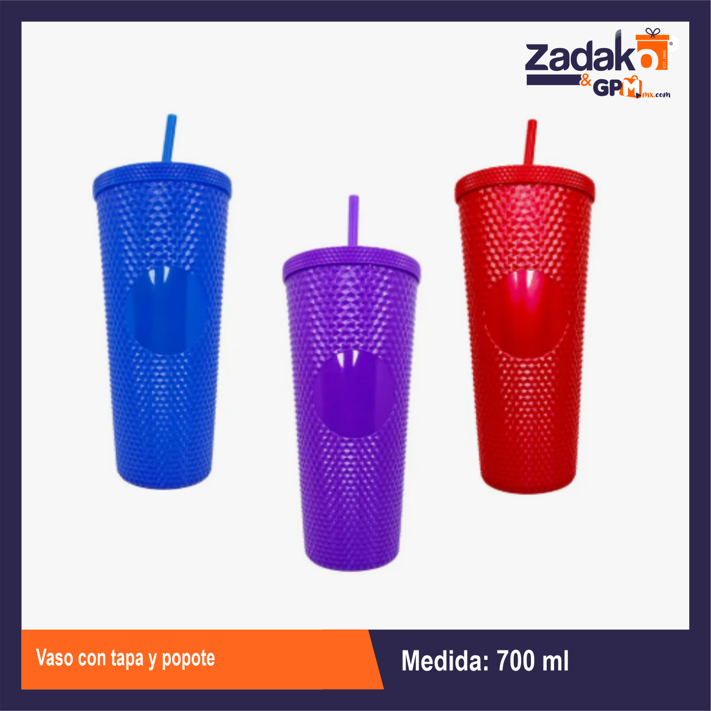 N-GPM-9721 AD-0582 VASO CON TAPA Y POPOTE CON 1 PZ O CAJA CON 160 PZS