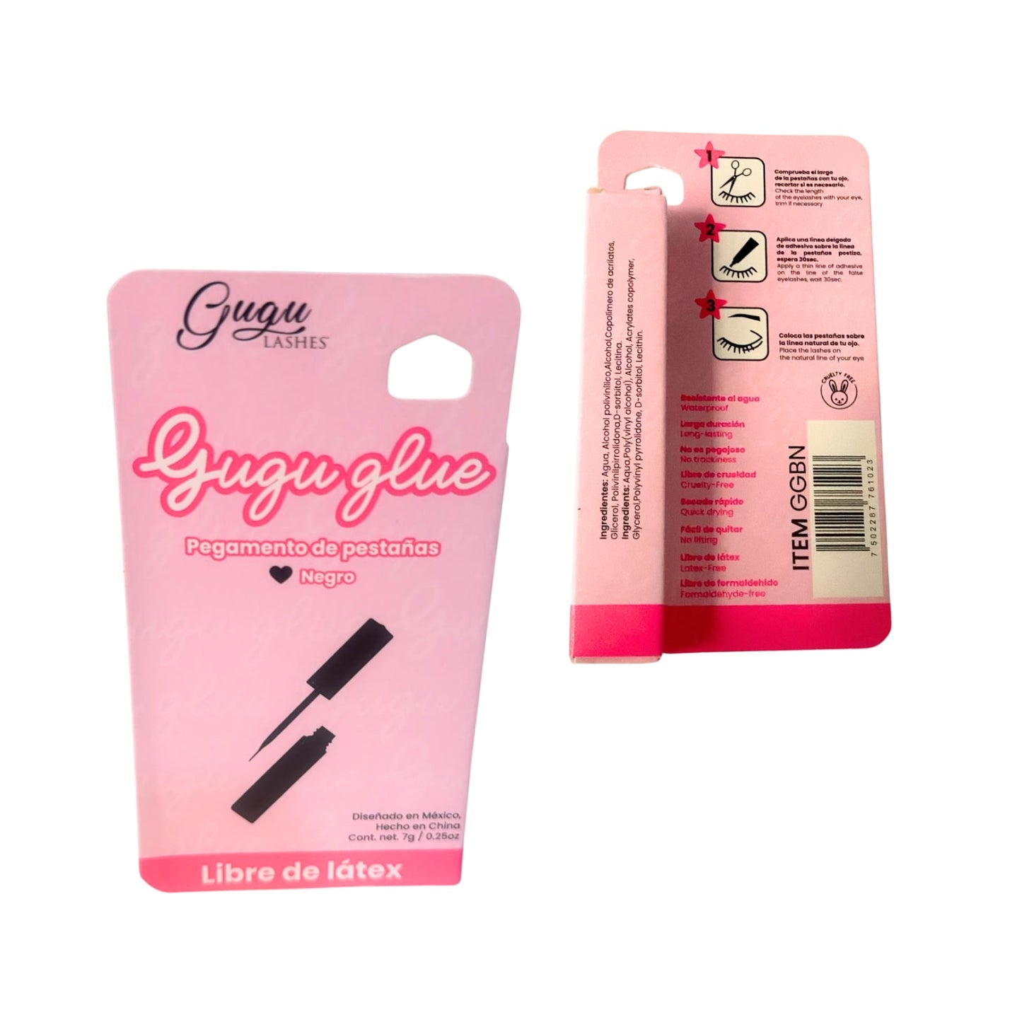 GGBN GUGU GLUE PEGAMENTO DE PESTAÑAS NEGRO 7g, PAQUETE CON 12 PZS