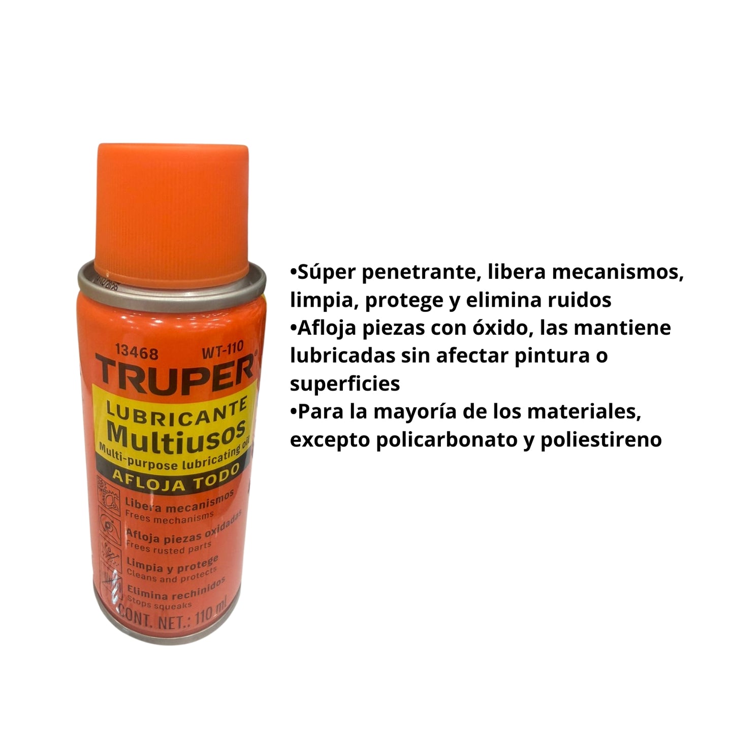 13468 WT-110 ACEITE LUBRICANTE MULTIUSOS EN AEROSOL. 110ML 4OZ. TRUPER. CON 1 PZ