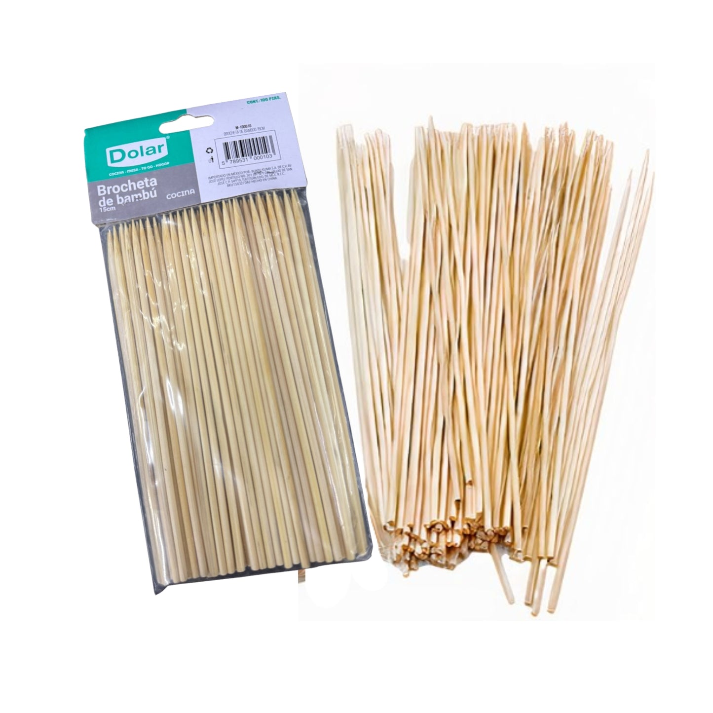 M-100009 BROCHETA DE BAMBOO 20CM CON 1 PAQ O CAJA CON 120 PQTS