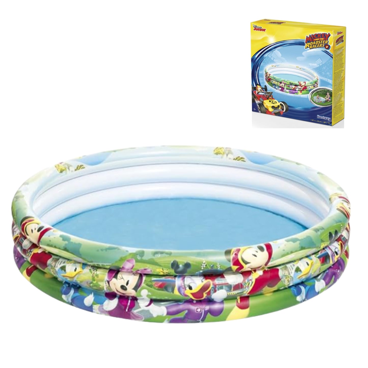 91007 ALBERCA INFLABLE REDONDA 122 x 25 CM MICKEY MOUS 2 AÑOS REDE CLUB HOUSE 3 ANILLOS CON 1 PZ O CAJA CON 12 PZS