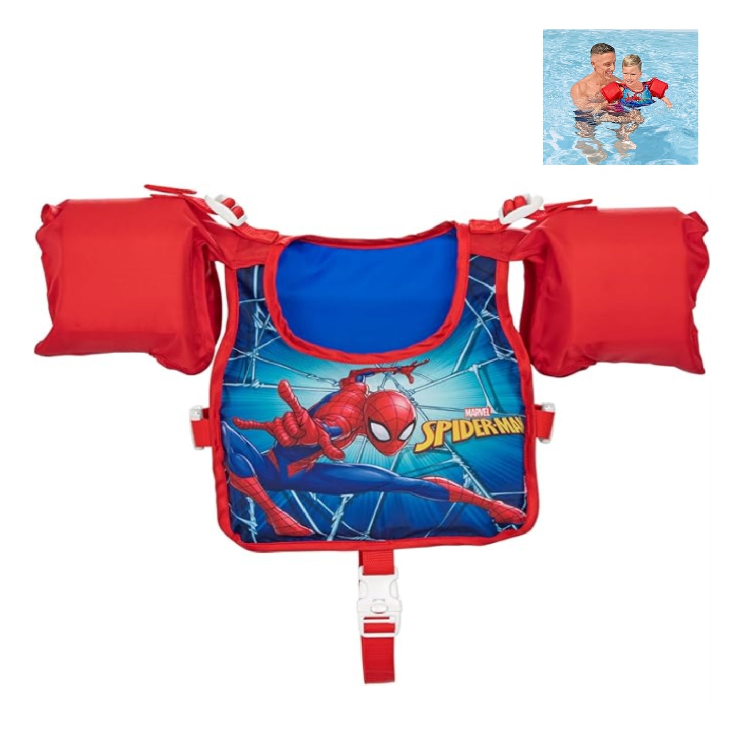 98795 CHALECO SLAVAVIDAS TEJIDO CON ALMOHADILLAS FLOTANTES BRAZO 3-6 AÑOS 56 CM SPIDERMAN ROJO CON AZUL CON 1 PZ O CAJA CON 8 PZS