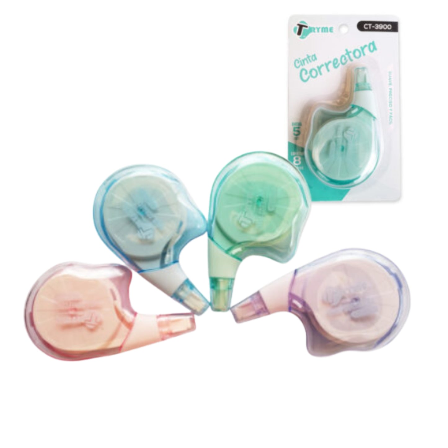 CT-3900 CINTA CORRECTORA 8M x 5MM PASTEL CON 1 PZ O CAJA CON 144 PZS