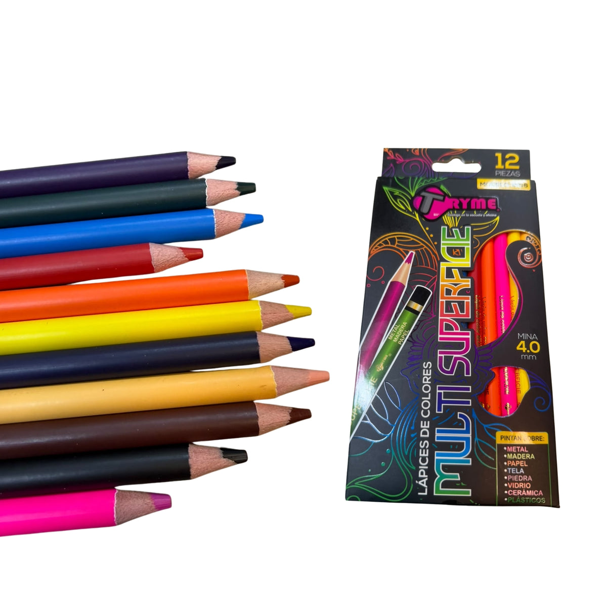 8216-12 LAPICES DE COLORES MULTI SUPERFICIE MINA 4.0MM C/12 PZS CON 1 PQT O CAJA CON 96 PQTS