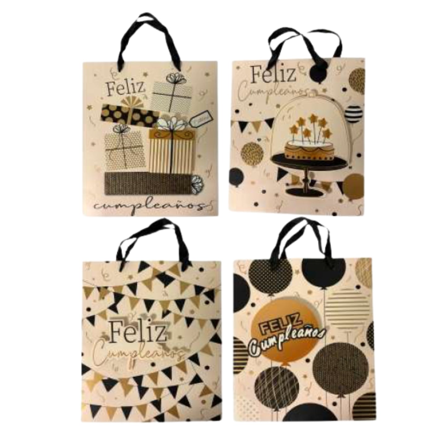 GBPHB146L BOLSA DE REGALO 10 X 12.5 PULG CUMPLEAÑOS HOT STAMPING MATE 4 MOD HBD BRILLANTE CON 1 PZ O CAJA CON 48 PZS