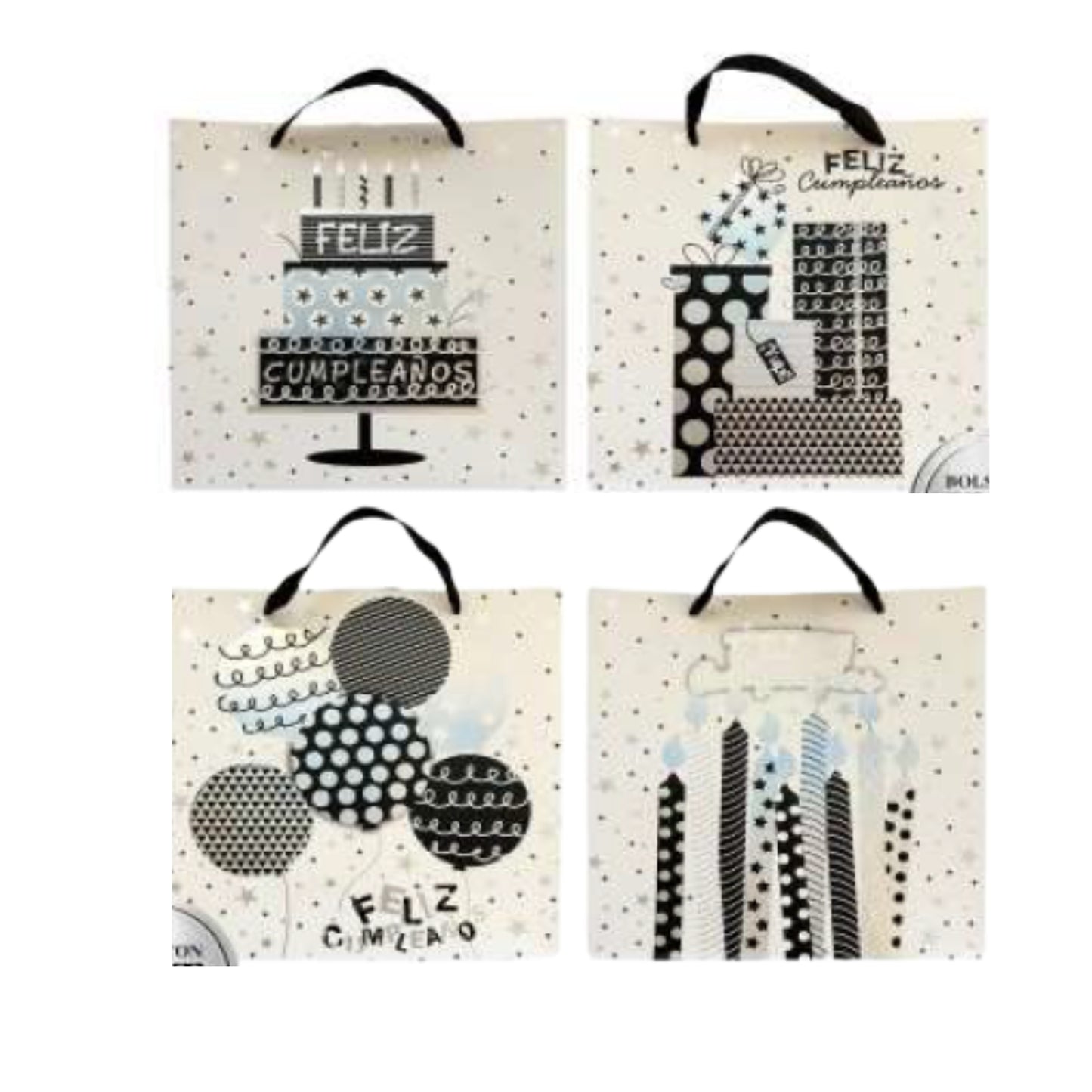 N-GPMX-247 GBPHB147CM BOLSA DE REGALO 10 X 10 PULG CUMPLEAÑOS HOT STAMPING MATE 4 MOD HBD BRILLANTE CON 1 PZ O CAJA CON 48 PZS