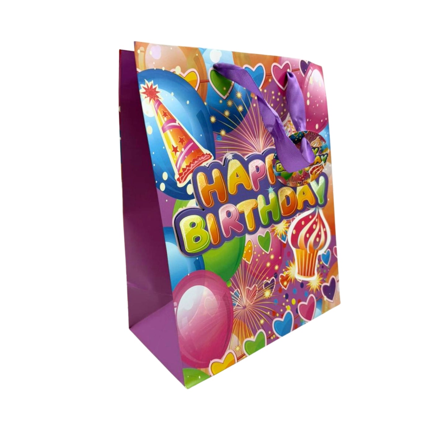 GBPHB132L BOLSA DE REGALO 10 X 13 PULG CUMPLEAÑOS 3D Y GLITTER MATE 4 MOD FIETSA COLORIDA CON 1 PZ O CAJA CON 48 PZS