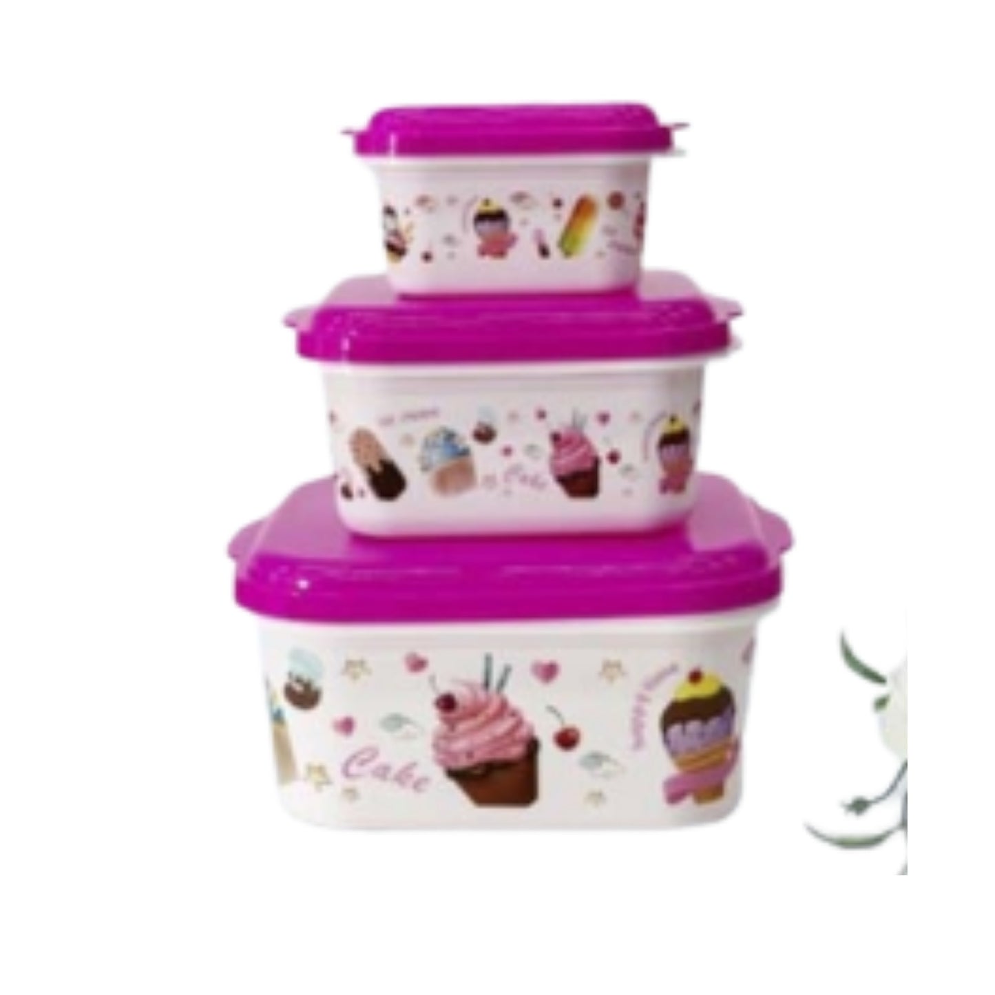 AK-3623B JGO 3 RECIPIENTES CON TAPA DE PLASTICO S: 11X10X5CM 355ML ,M: 14X15X6CM 900ML ,GD 17X19X7.5CM 1900ML CON 1 PAQ O CAJA CON 48 PQTS
