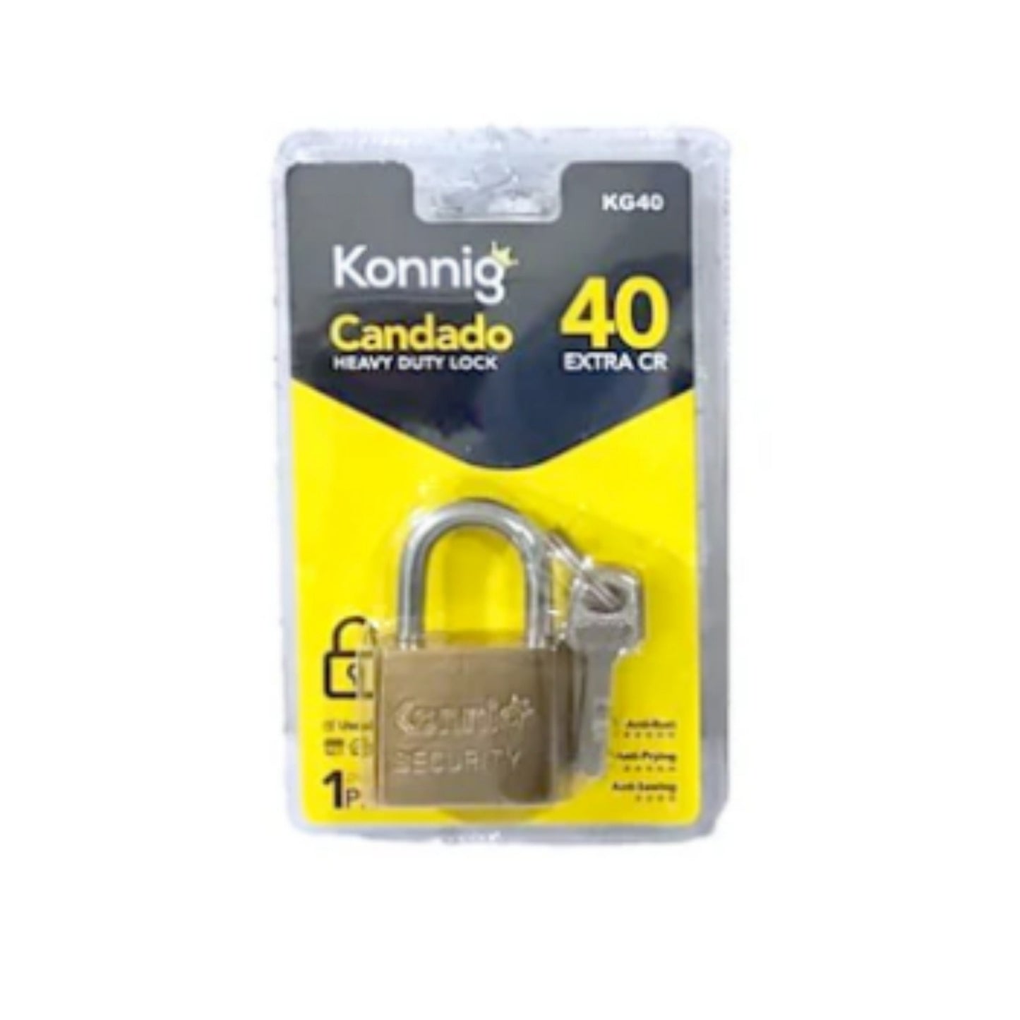 KG-40S CANDADO DE ACERO REFORZADO DE 40 MM CON 1 PZ O CAJA CON 72 PZS