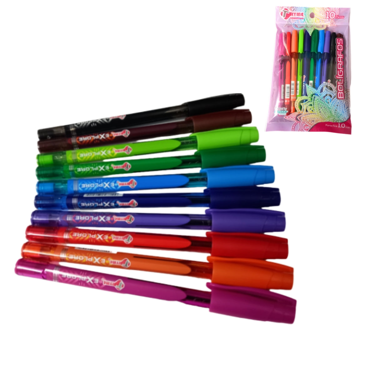 N-GPMX-448 1151-EXPLORE-10 BOLIGRAFOS 10 COLORES VIVOS CON 1 PAQ O CAJA CON 72 PQTS