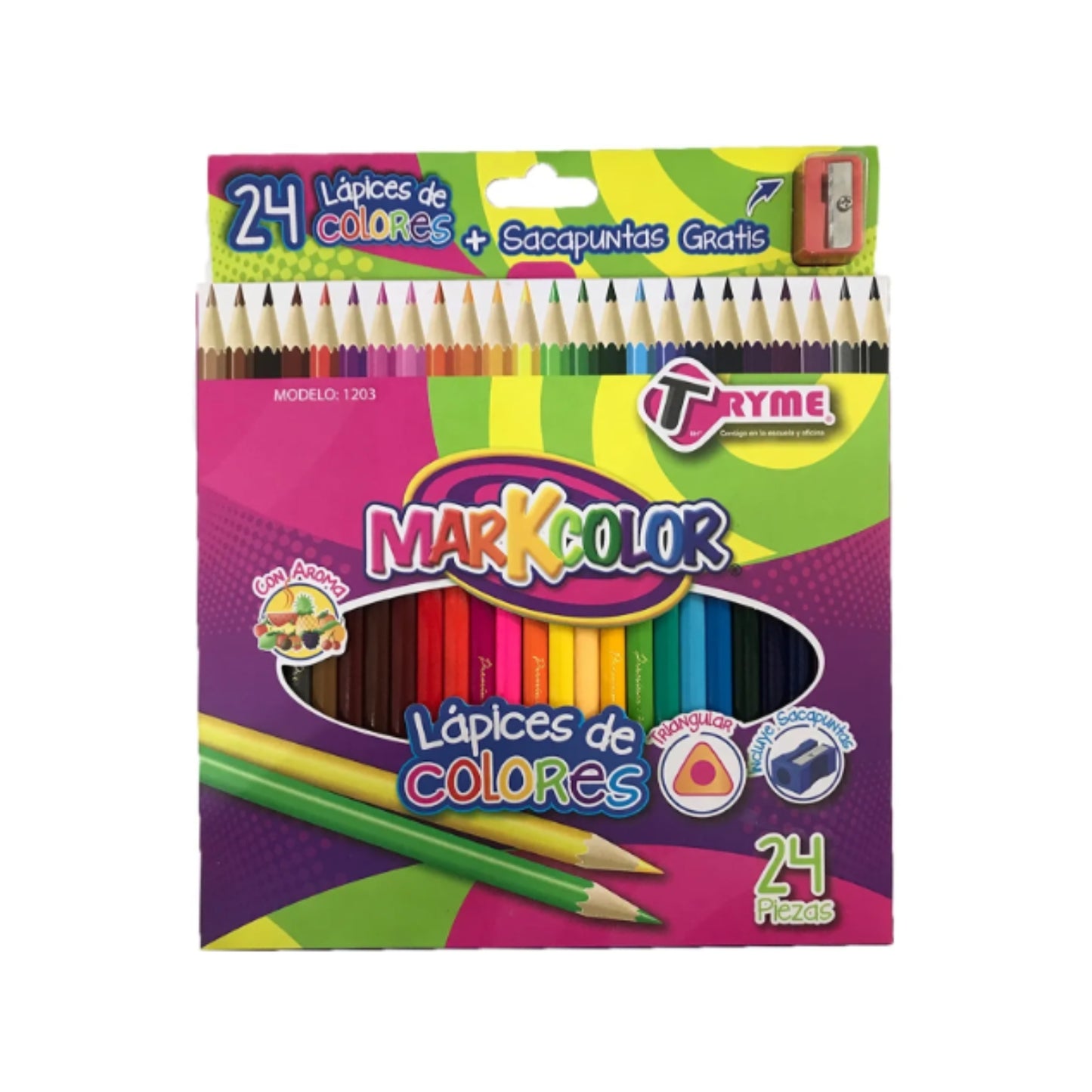 1203S COLORES C/AROMA 24 PZS + SACAPUNTAS CON 1 PAQ O CAJA CON 72 PQTS