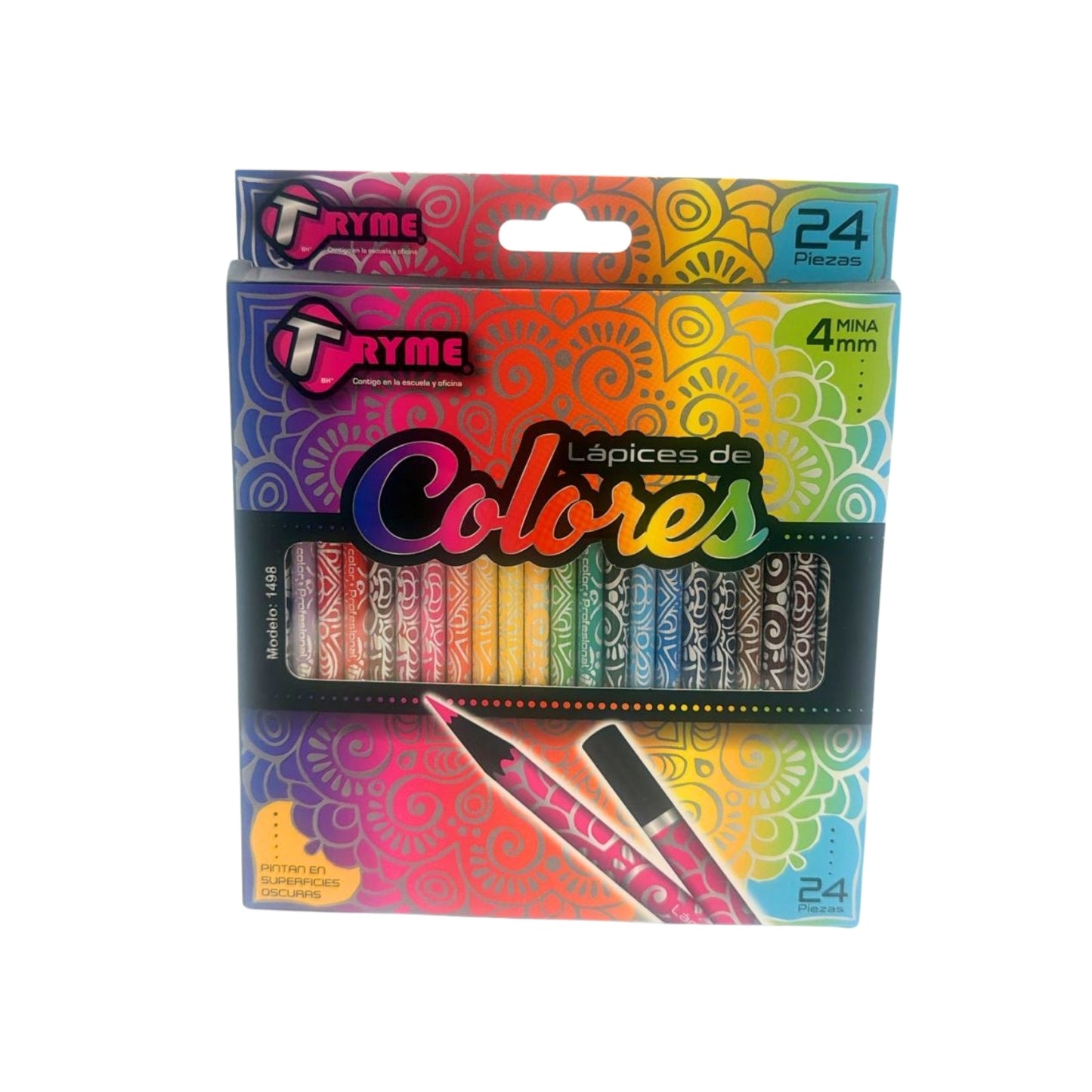 1498-24 LAPICES 24 COLORES (PINTA EN SUP. OSCURAS ) CON 1 PAQ O CAJA CON 72 PQTS
