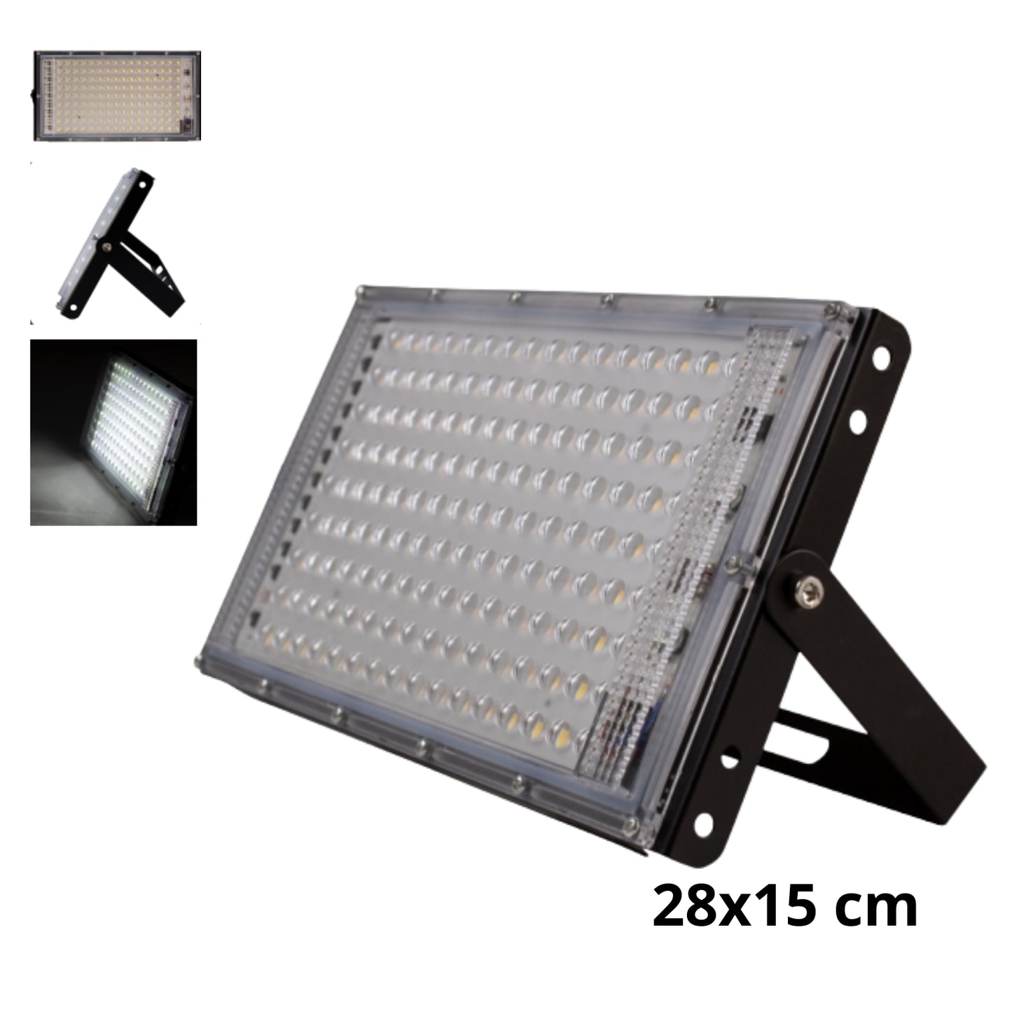 63505 REFLECTOR LED 144D ALUMINIO LUZ FRIA 8000K 150W 127V 28x15CM CON 1 PZ O CAJA CON 30 PZS