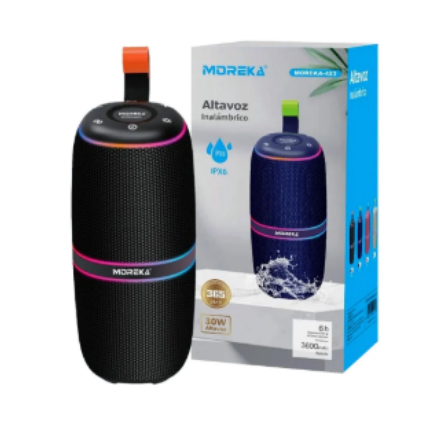 MOREKA-423 BOCINA BLUETOOTH CON PROTECCION IPX6 Y LUZ RGB VARIEDAD DE COLORES CON 1 PZ O CAJA CON 10 PZS