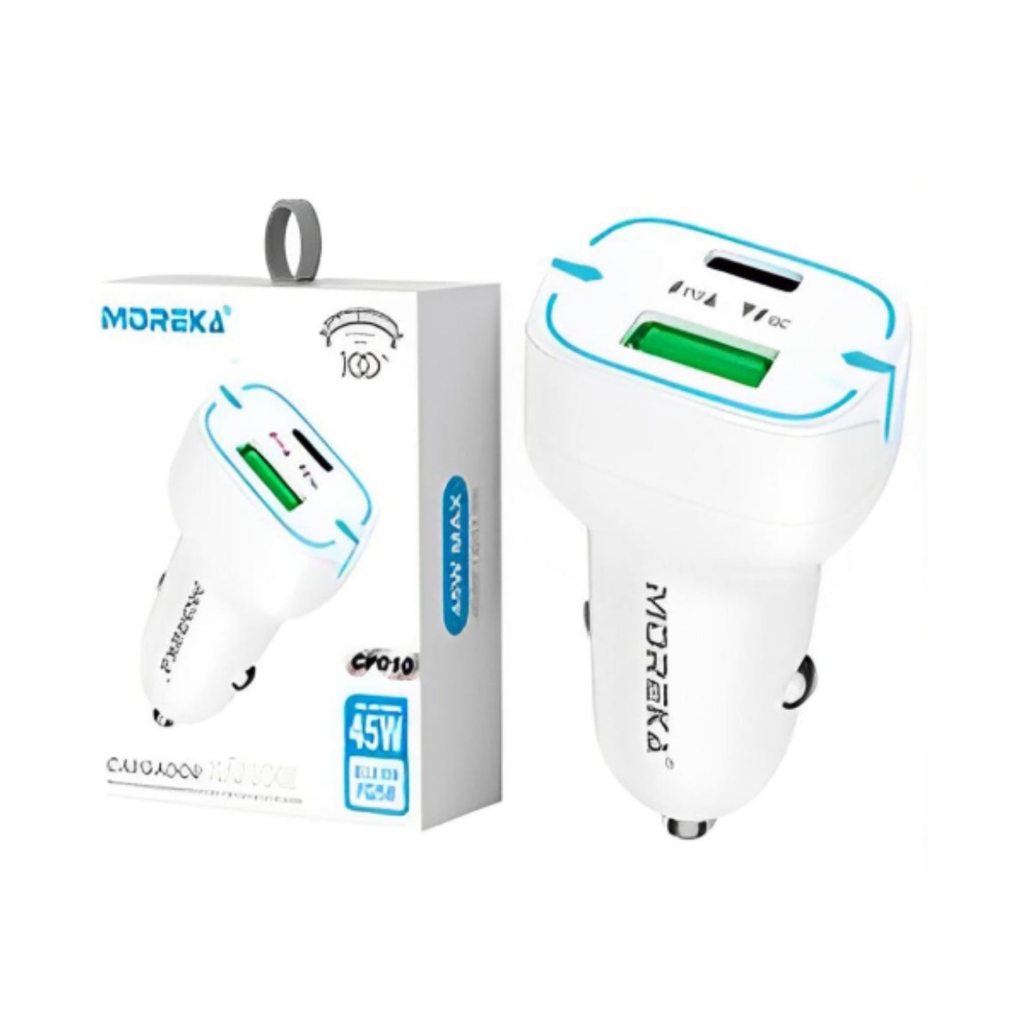 CP010 CARGADOR DE CARRO PLUG IN 45W PUERTOS USB Y C CON 1 PZ O CAJA CON 100 PZS