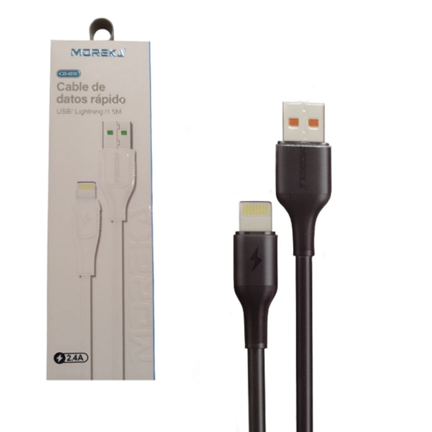CB-031 CABLE TIPO LIGHTNING 2.4A Y DATOS DE 1.5 M CON 1 PZ O CAJA CON 300 PZS